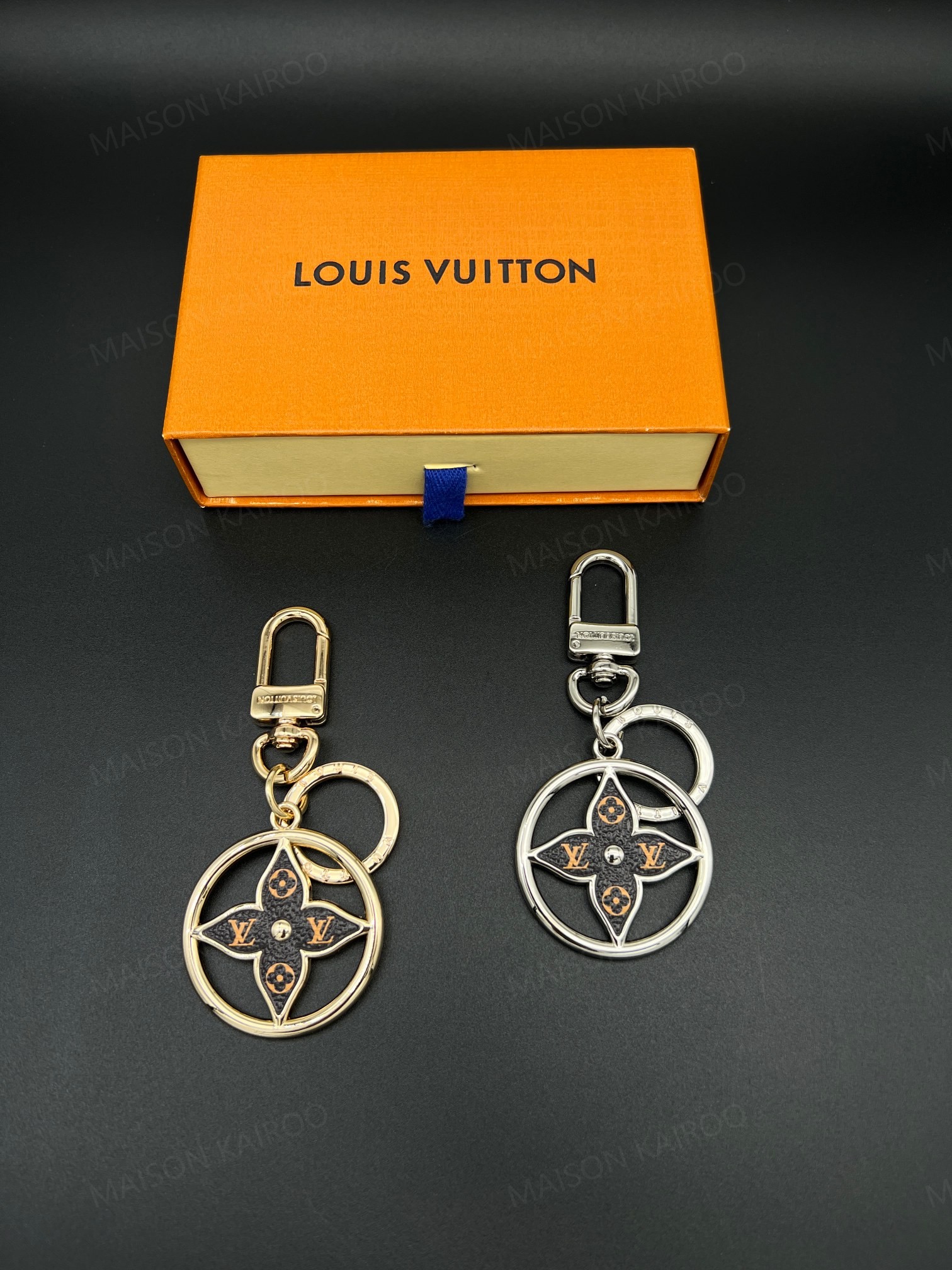 Louis Vuitton LV Hollow Flower Round Plaque Bag Charm Keychain - KAIROO