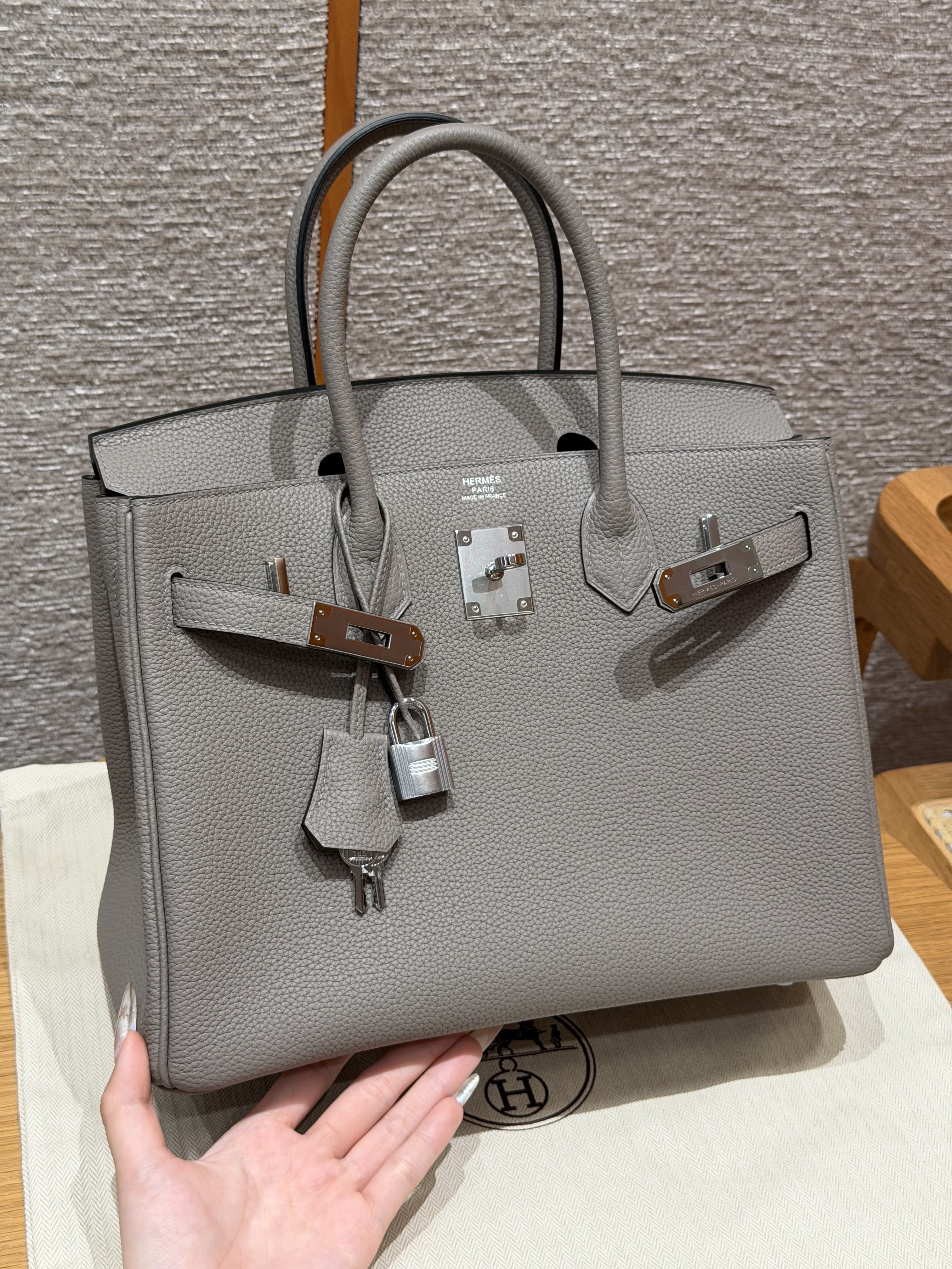 Hermes Gris Asphalte Togo Birkin 30 Bag