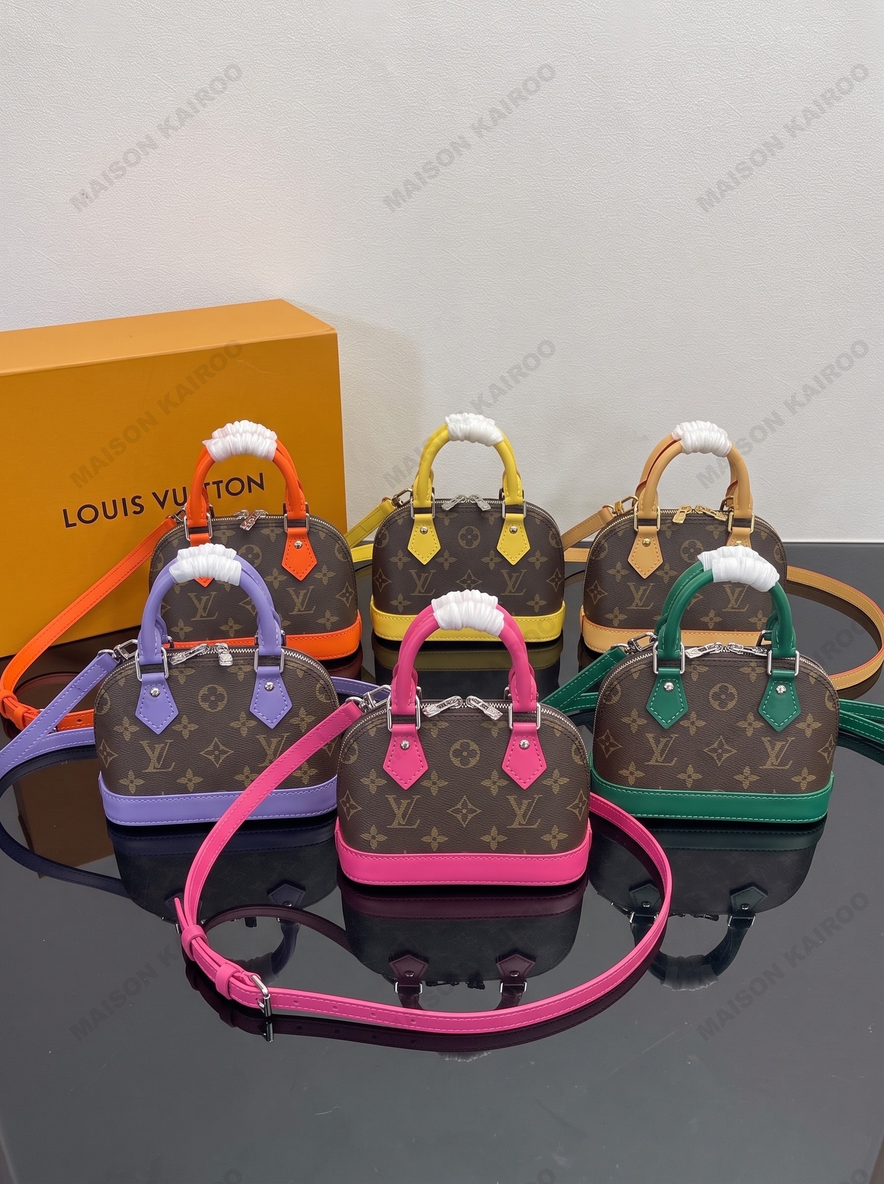 【10A】Louis Vuitton LV Alma Nano Contrast Color Monogram Coated Canvas Dome Top Handle Crossbody Bag - KAIROO