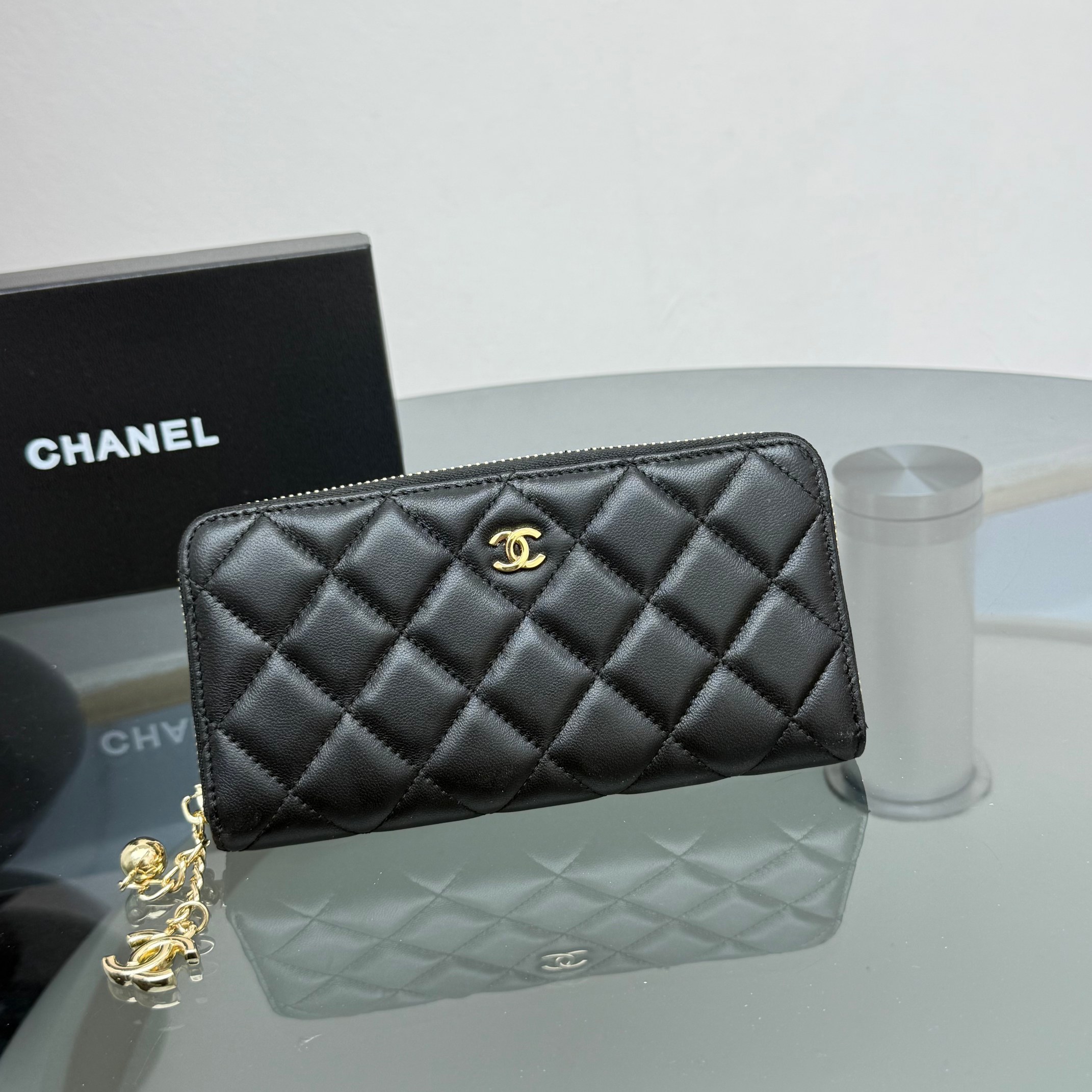 Chanel Quilted Caviar & Smooth Leather Dangle CC Charm Zipped Long Wallet - KAIROO