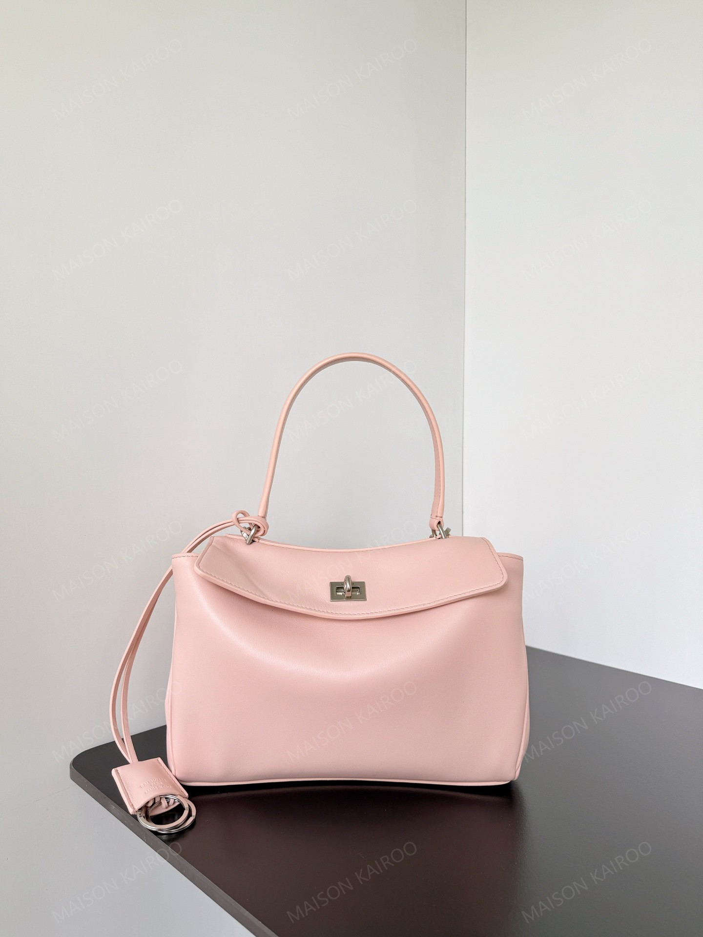 【10A】Balenciaga Rodeo Pink Slouchy Smooth Leather Silver Turn Lock Kelly Tote Top Handle Bag - KAIROO