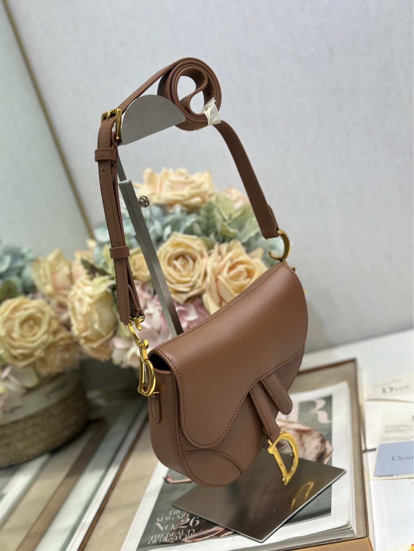 Dior Mini Soft Saddle Shoulder Bag in Brown Smooth leather