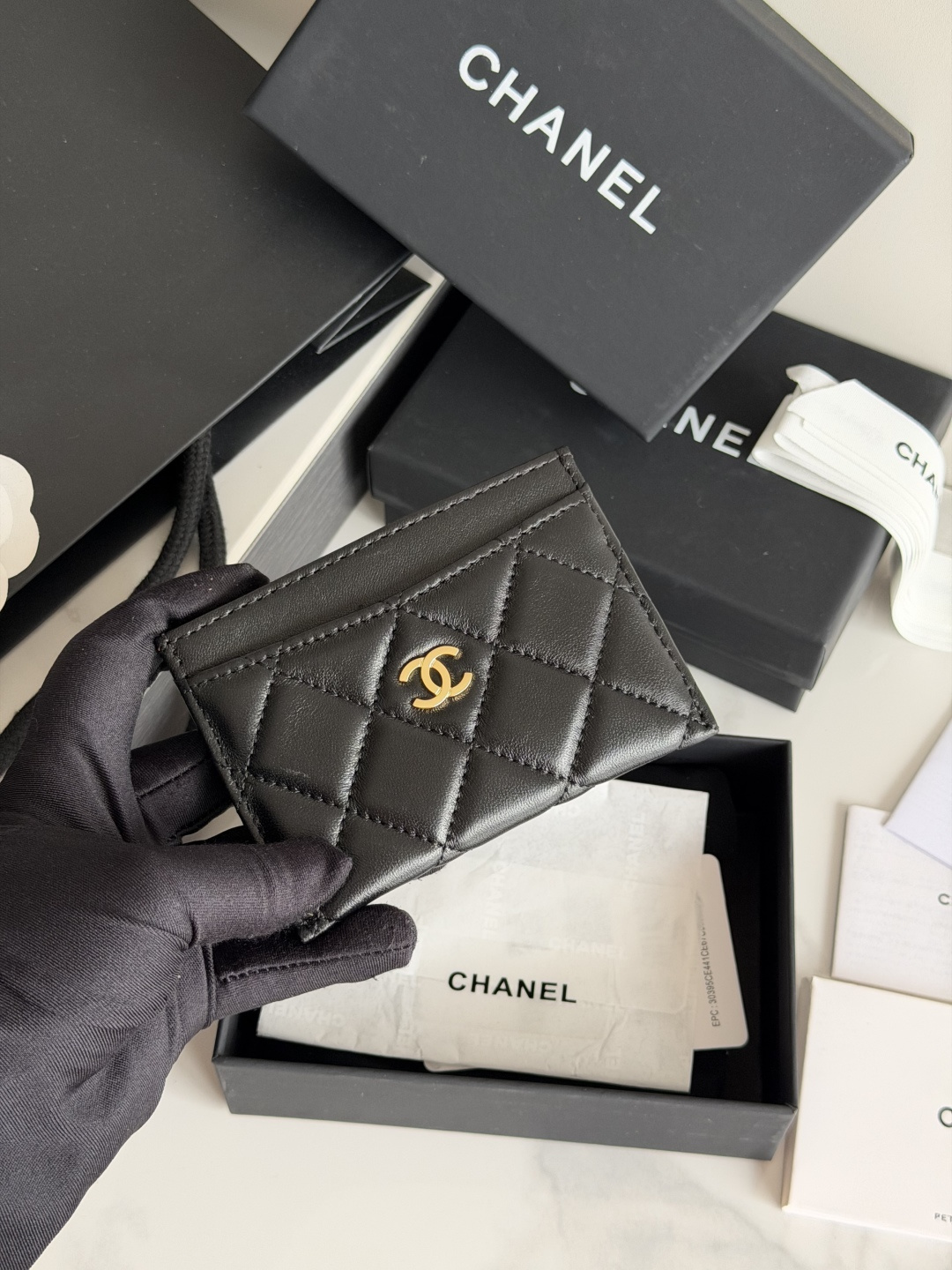 Chanel Classic Card Holder in Black Lamskin