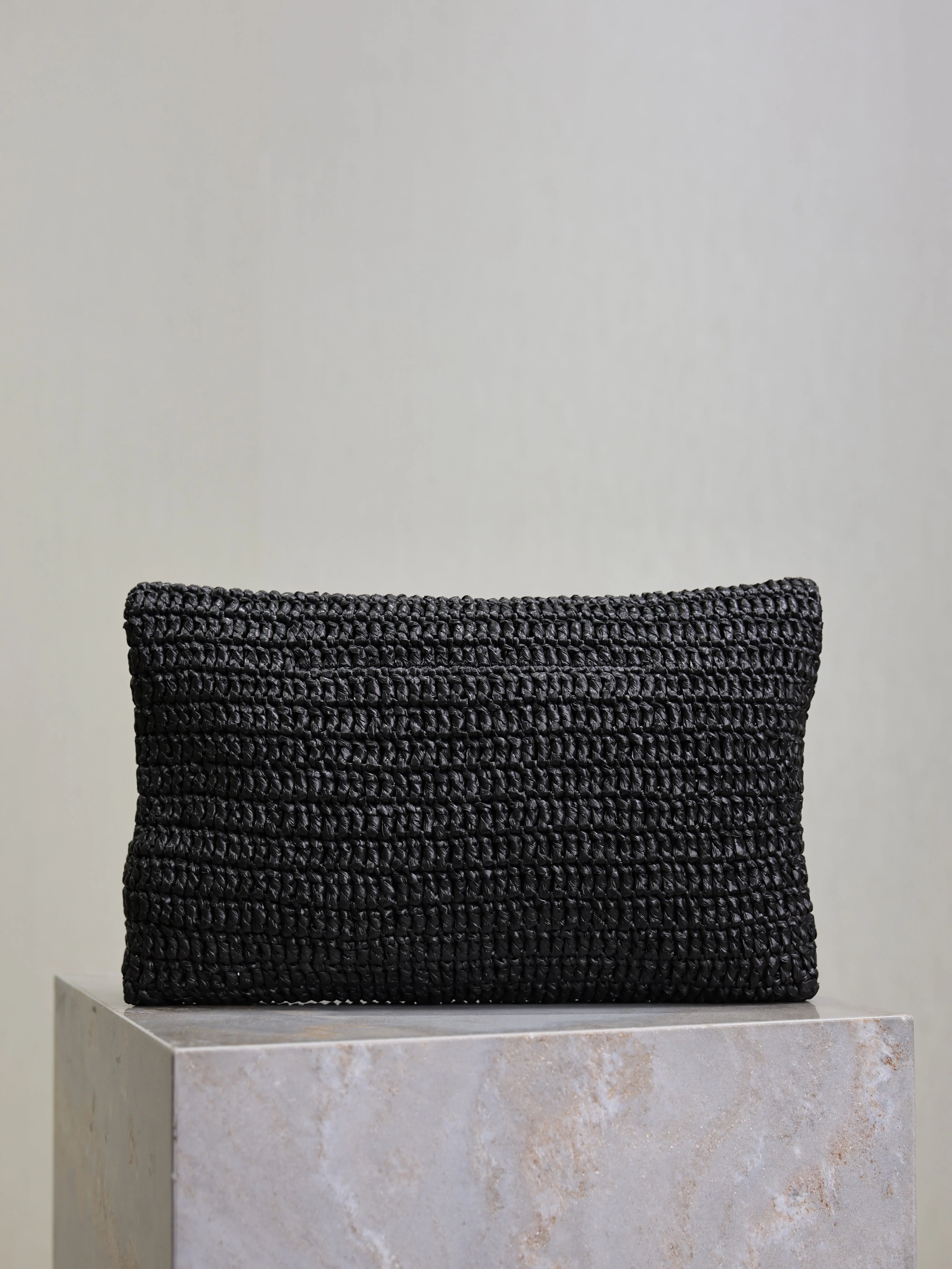 Saint Laurent YSL Envelope Clutch 29cm Black Raffia Leather
