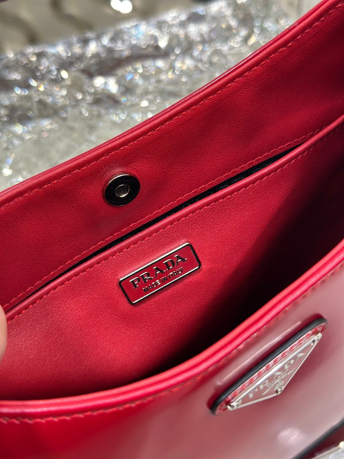 Prada CLEO 27 DARK RED BRUSHED LEATHER SHOULDER BAG