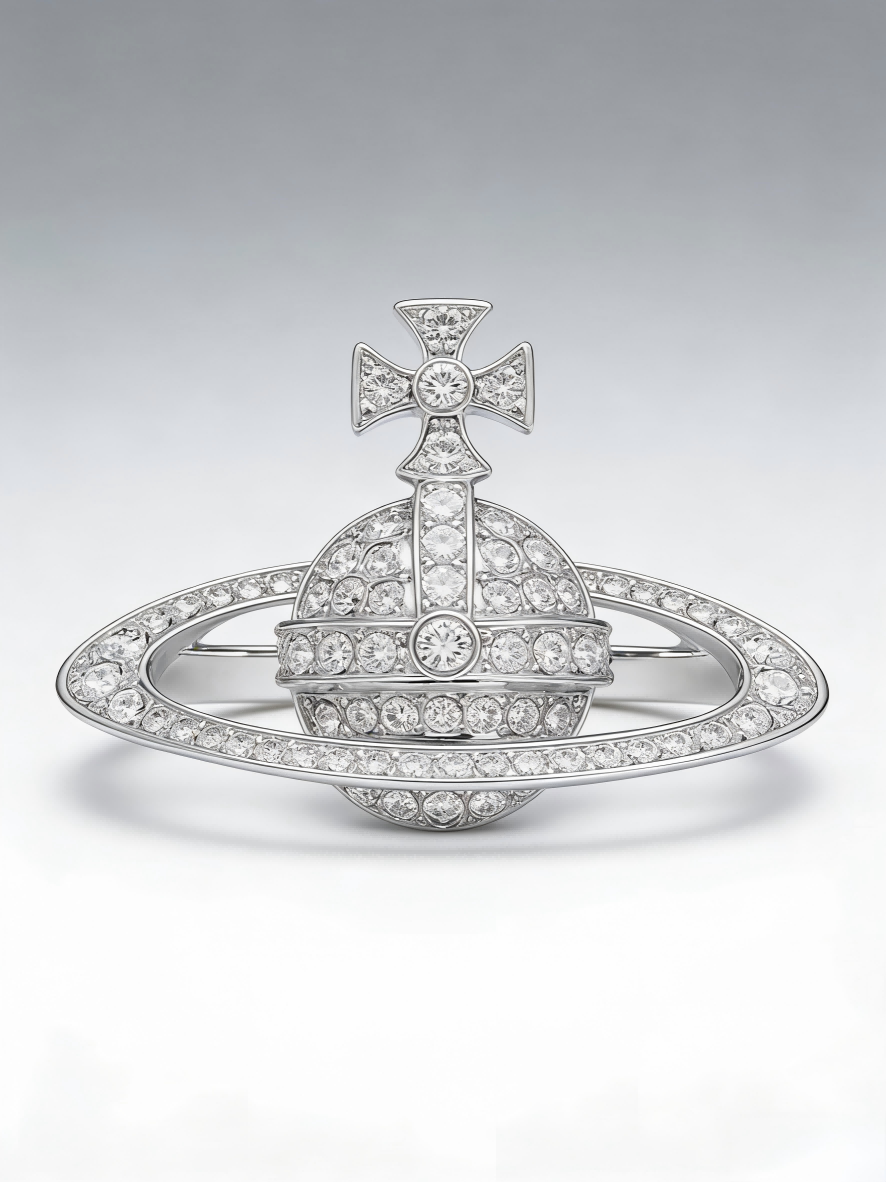 Sparkling Silver-Tone Planet Ring for Women, Full Crystal Inlaid Celestial Band, Trendy Y2K Statement Jewelry for Party