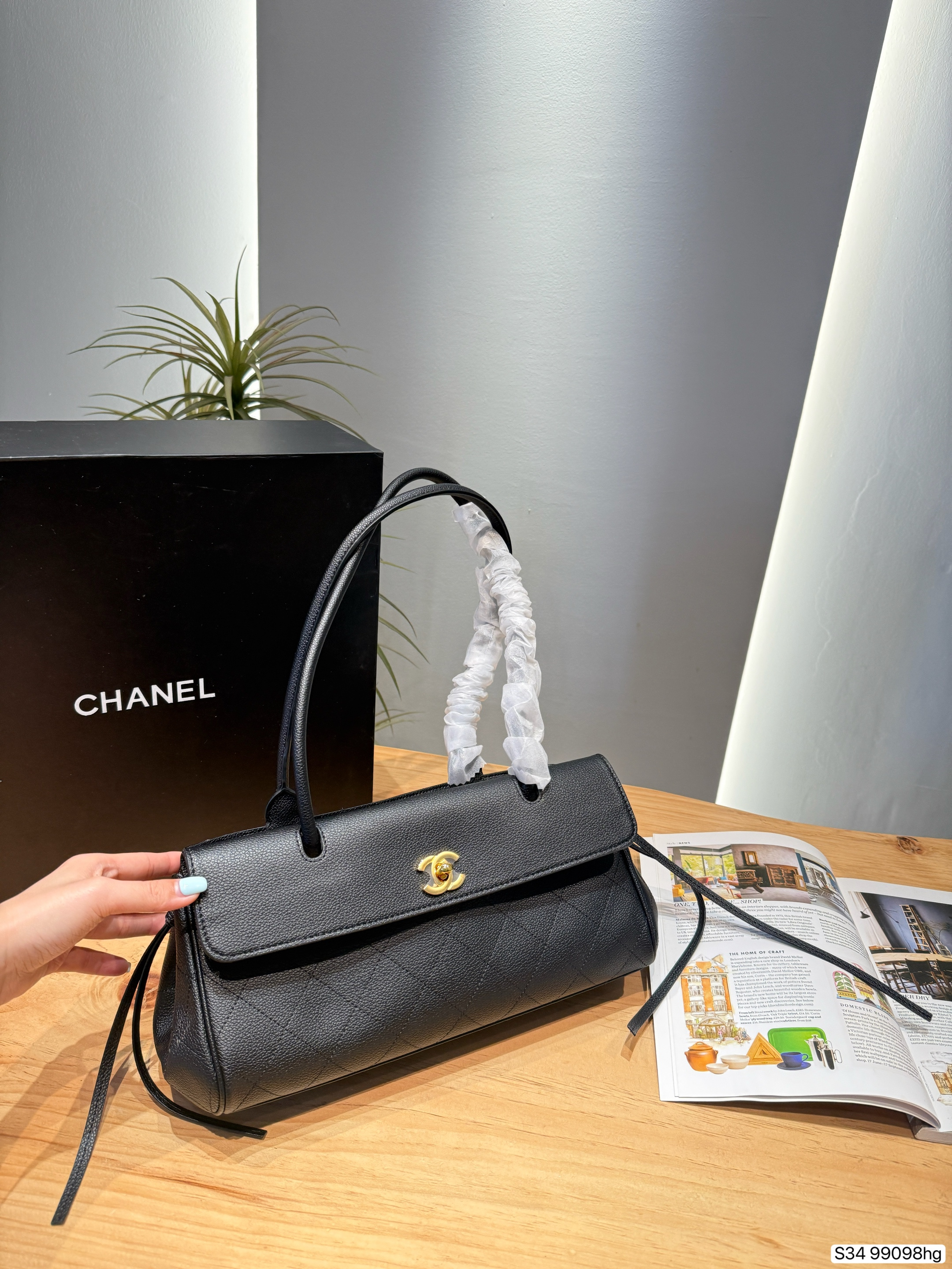 Chanel 26S East-West 31CM Caviar Leather Quilted Drawstring Side Flap Baguette Shoulder Bag - KAIROO
