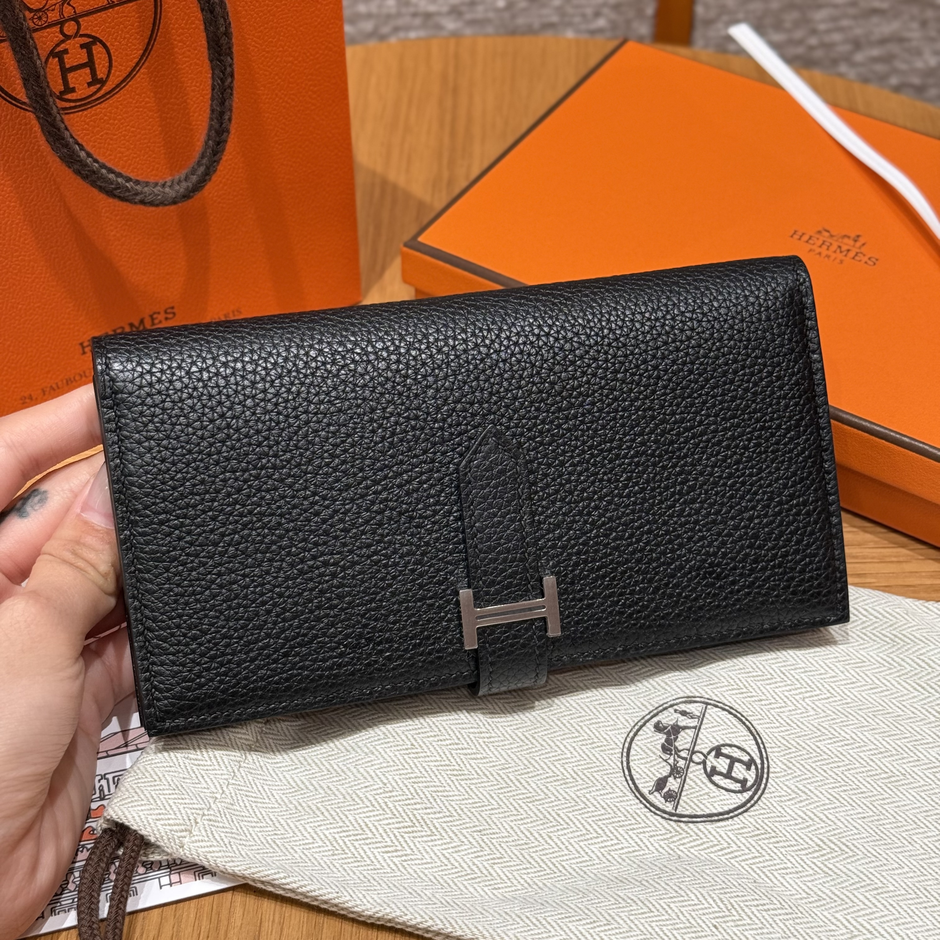 Hermes Black Epsom Bearn Long wallet
