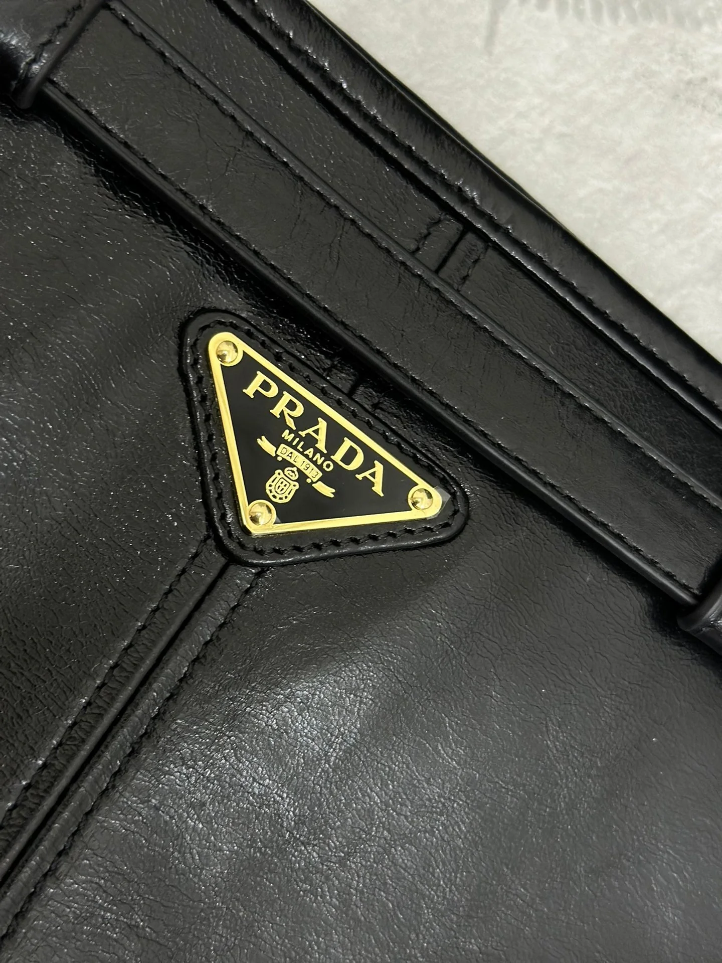 Prada TOTE BAG 42 IN BLACK OIL WAX LAMBSKIN GOLD HARDWARE