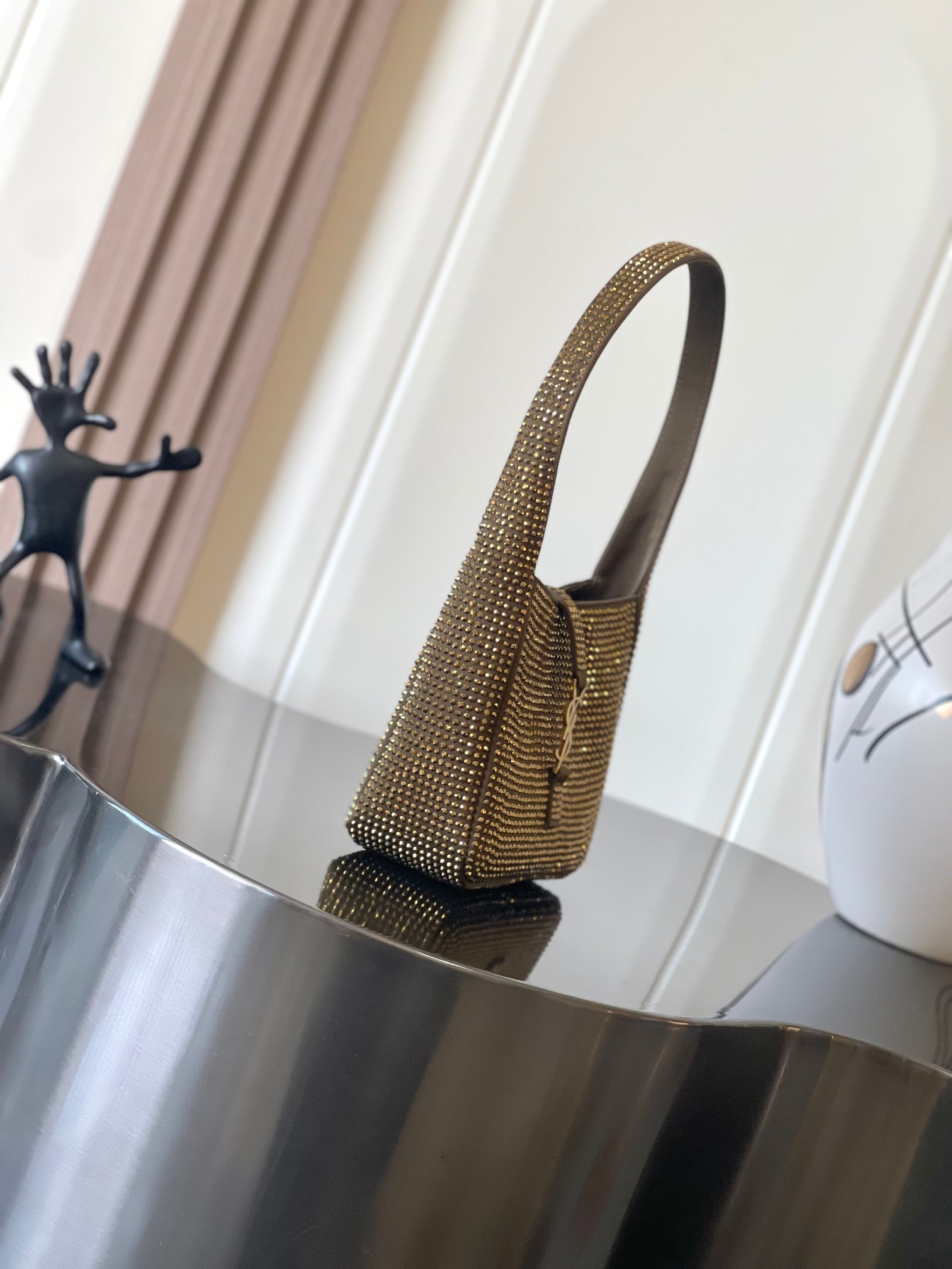 Saint Laurent YSL LE 5 À 7 baby soft bag in satin and crystals