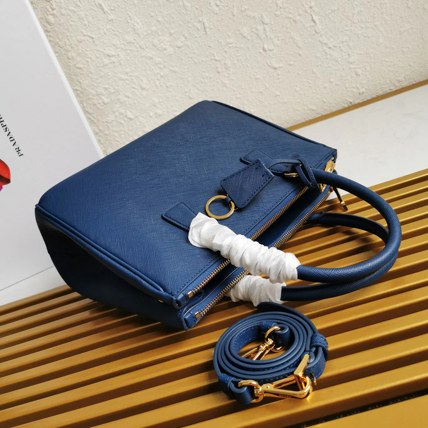 Prada GALLERIA 28 BAG IN NAVY BLUE SAFFIANO LEATHER
