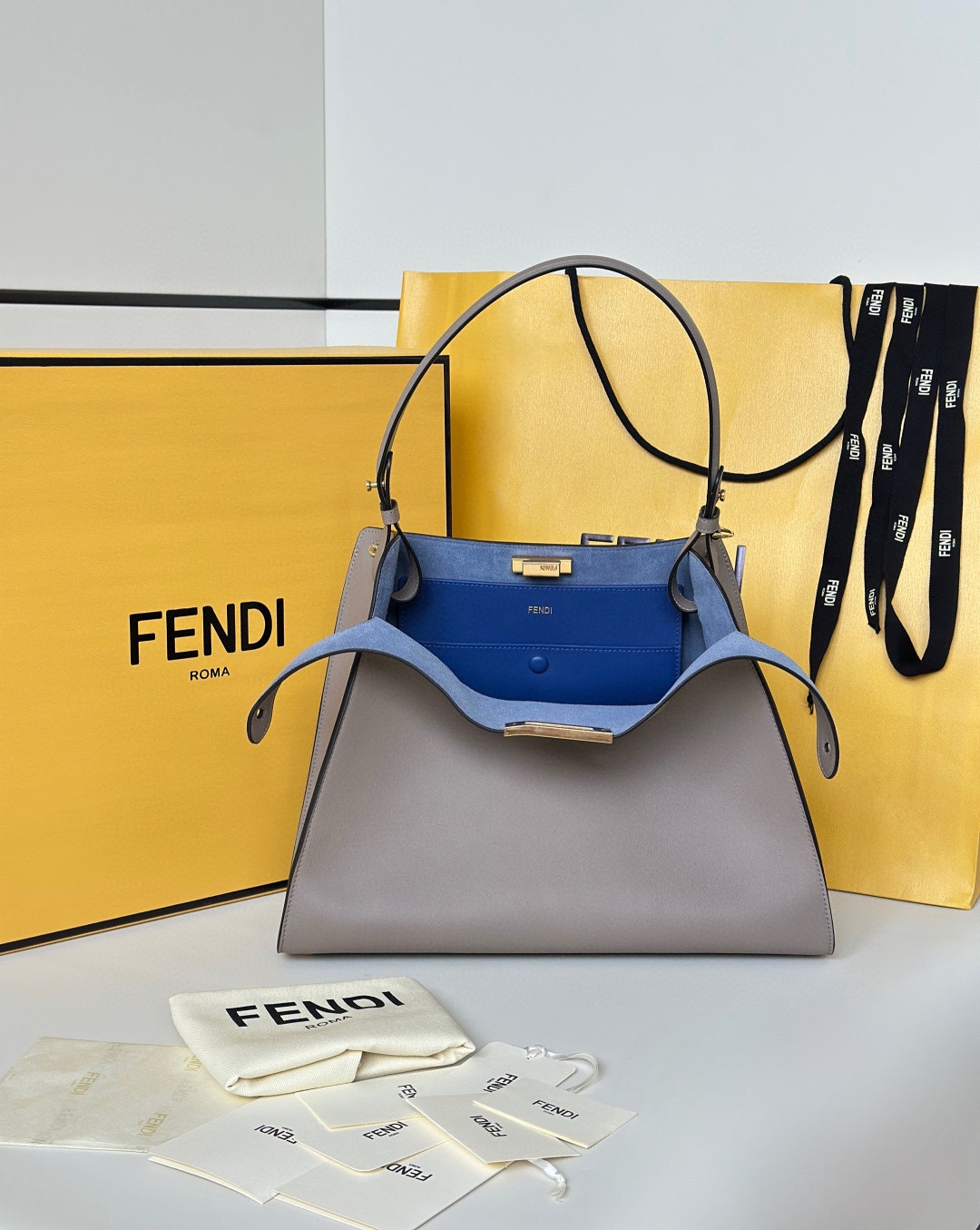 Fendi Medium Fendi Way Leather Bag-Grey