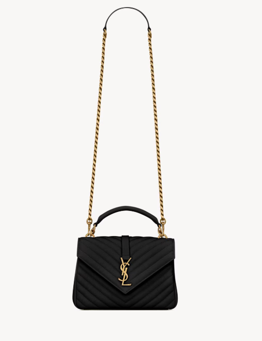 Saint Laurent Black College Medium Bag in Quilted Lambskin