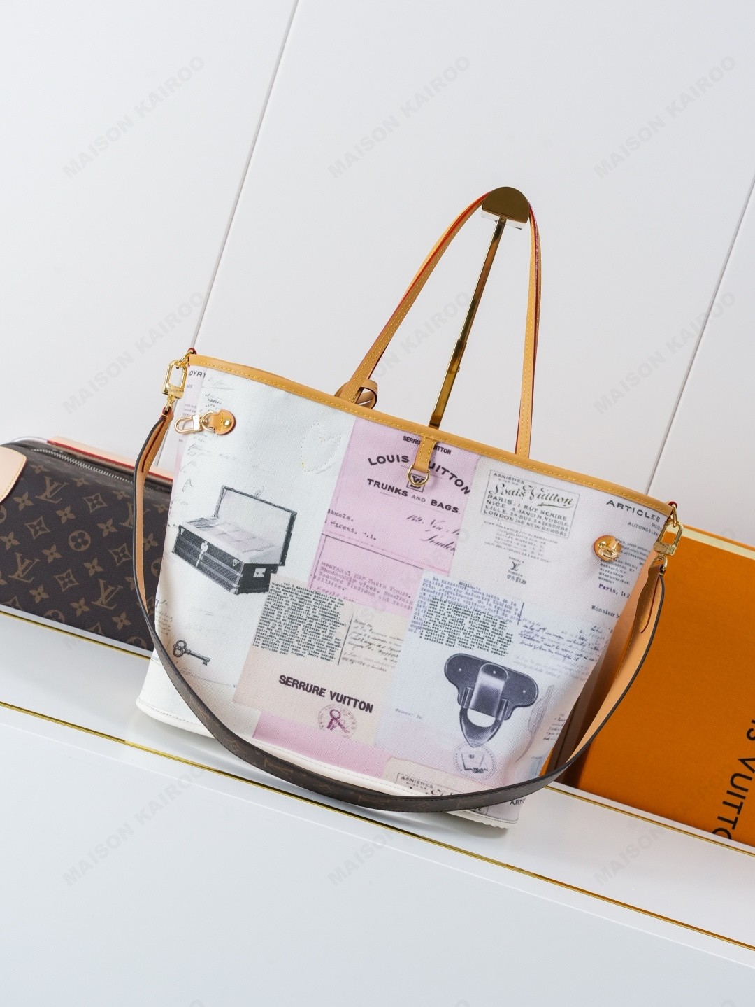 【10A】Louis Vuitton LV Neverfull Inside Out MM&GM Canvas Patchwork Newspaper Print Strap Reversible Tote Bag - KAIROO