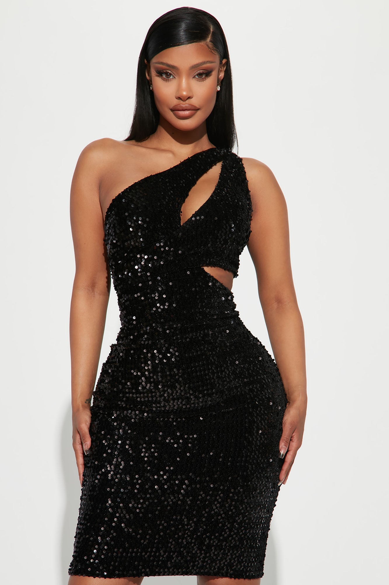 Haven Sequin Midi Dress - Black