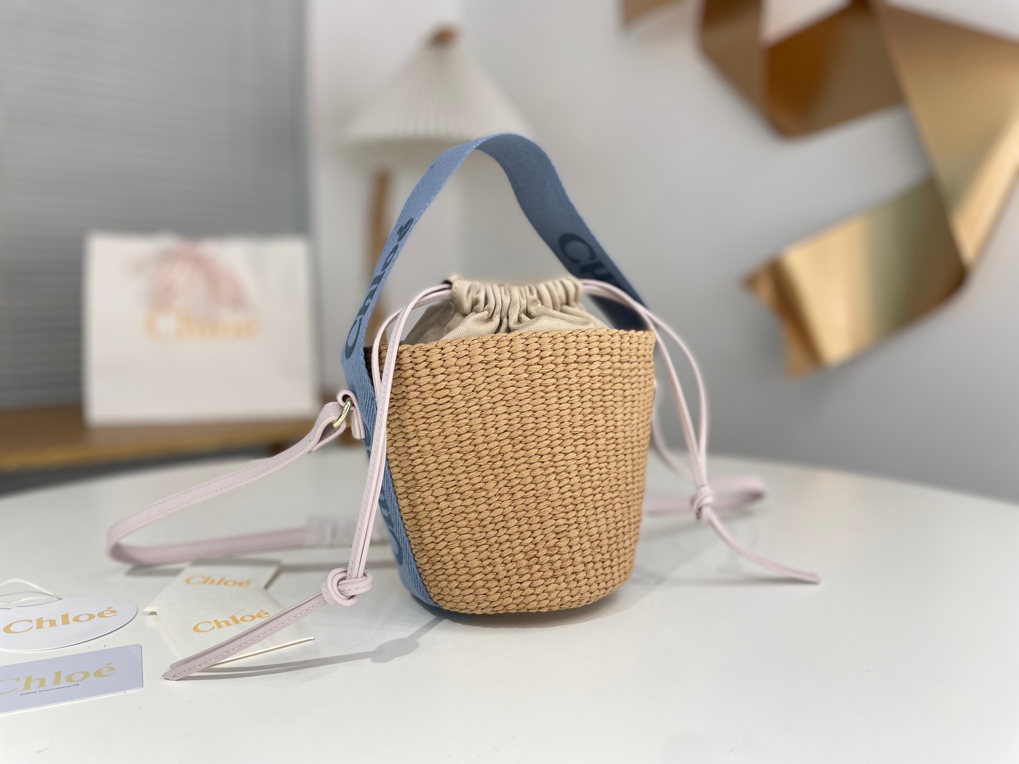 Chloe Small  Woody Basket in Natural Fiber