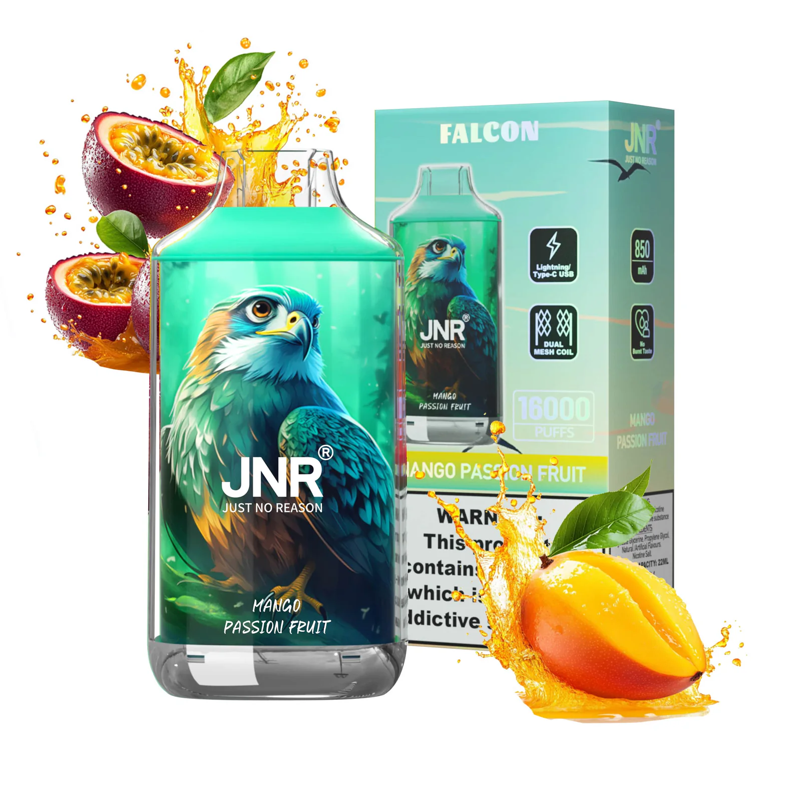 JNR Falcon 16K Rechargeable Disposable Vape – Mango Passion Fruit