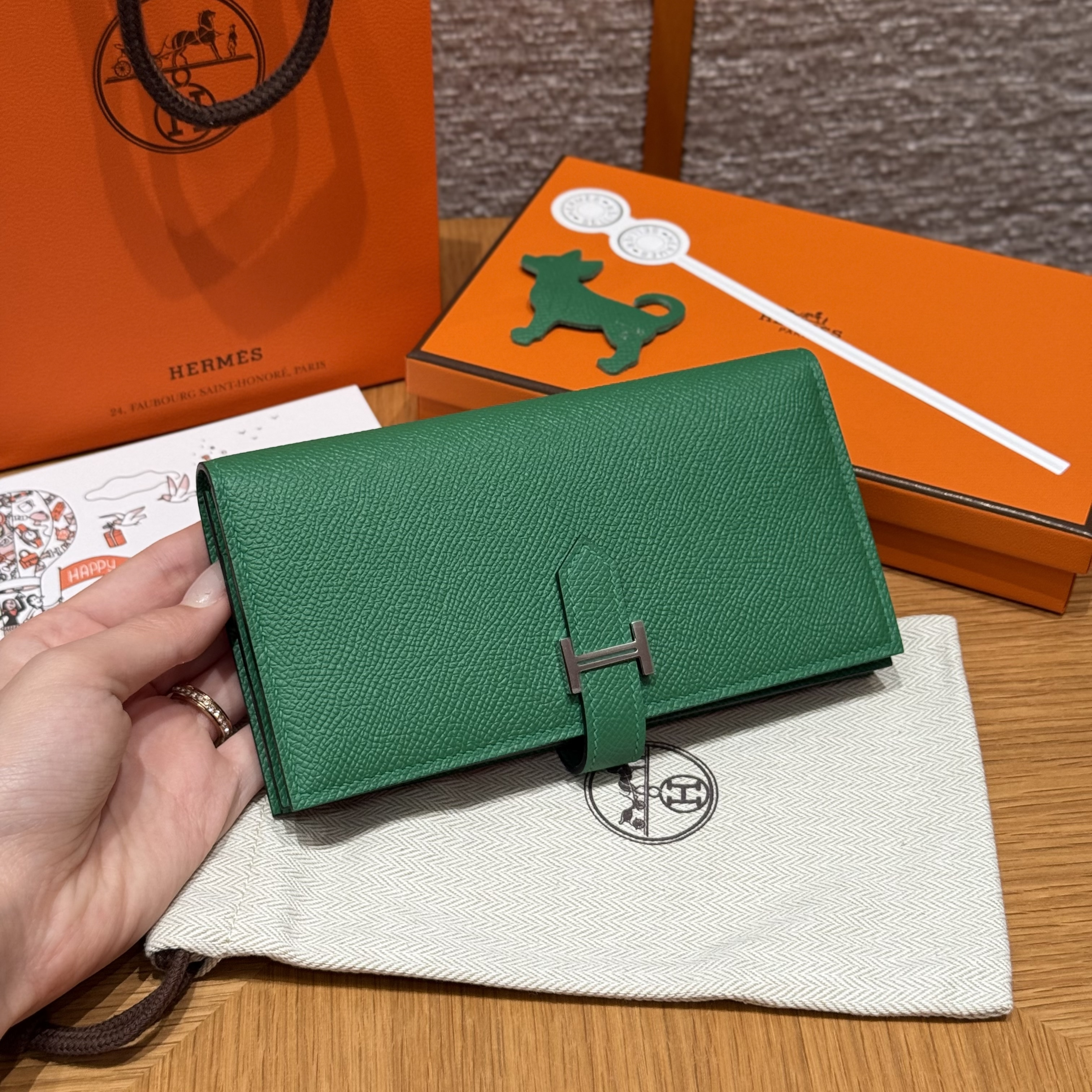 Hermes Vert Vertigo Epsom Bearn Long wallet