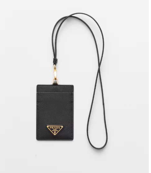 Prada Saffiano Leather Badge Holder-Black