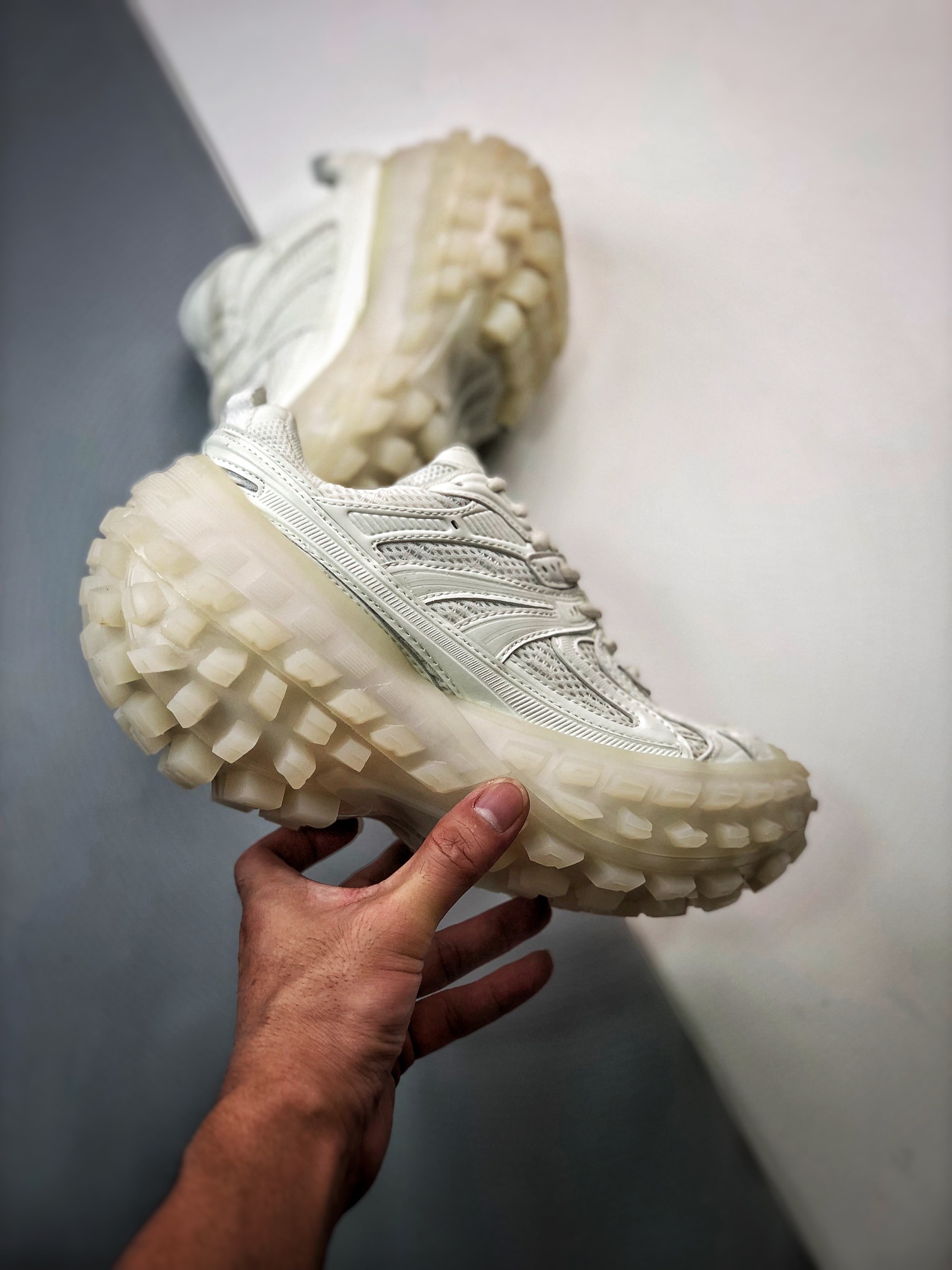Balenciaga Bouncer Defender White Glow In The Dark Mesh Nylon Rounded Chunky Tire Sole Sneakers /10A - KAIROO