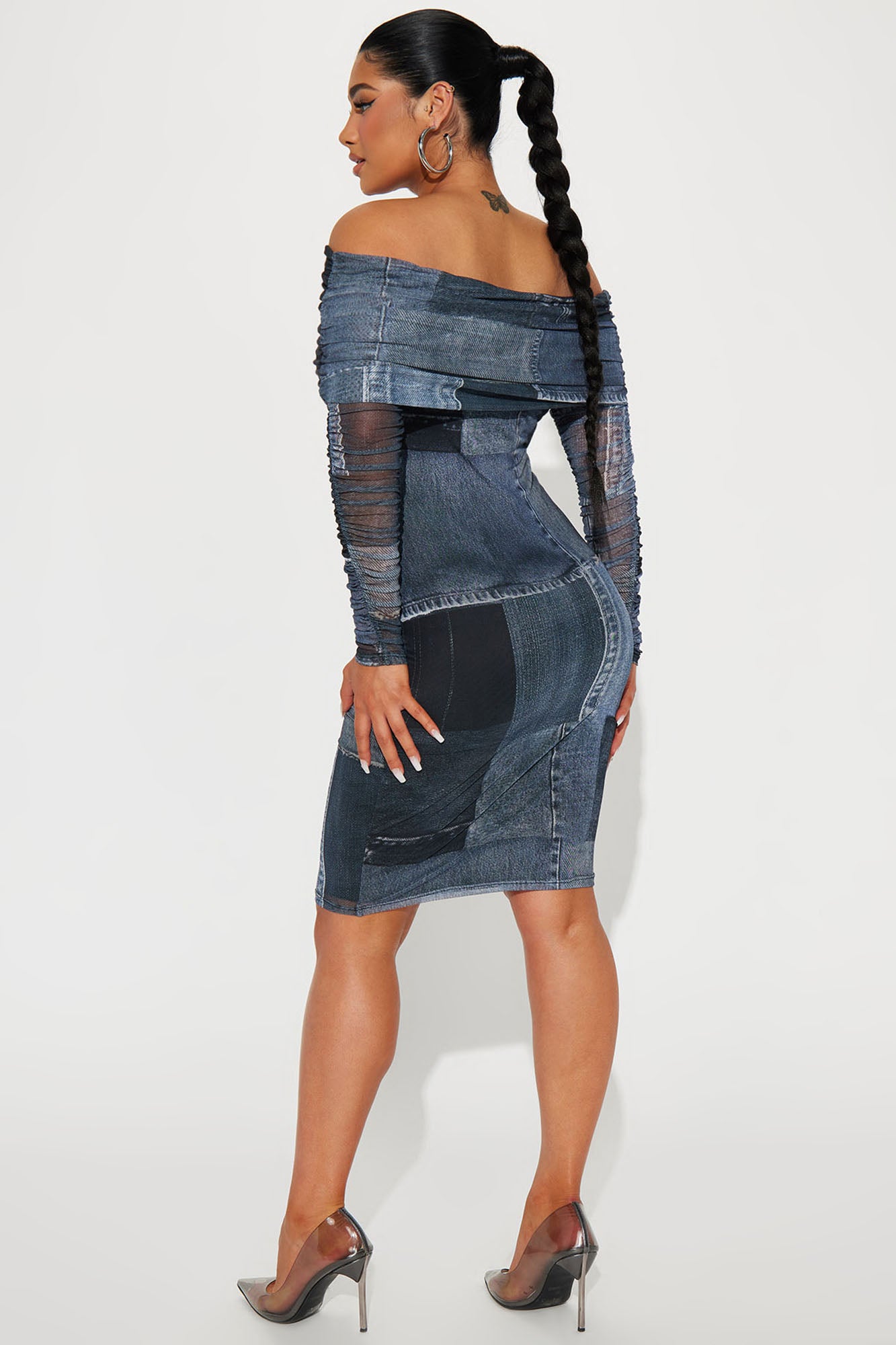 Joanne Mesh Midi Dress - Black/combo