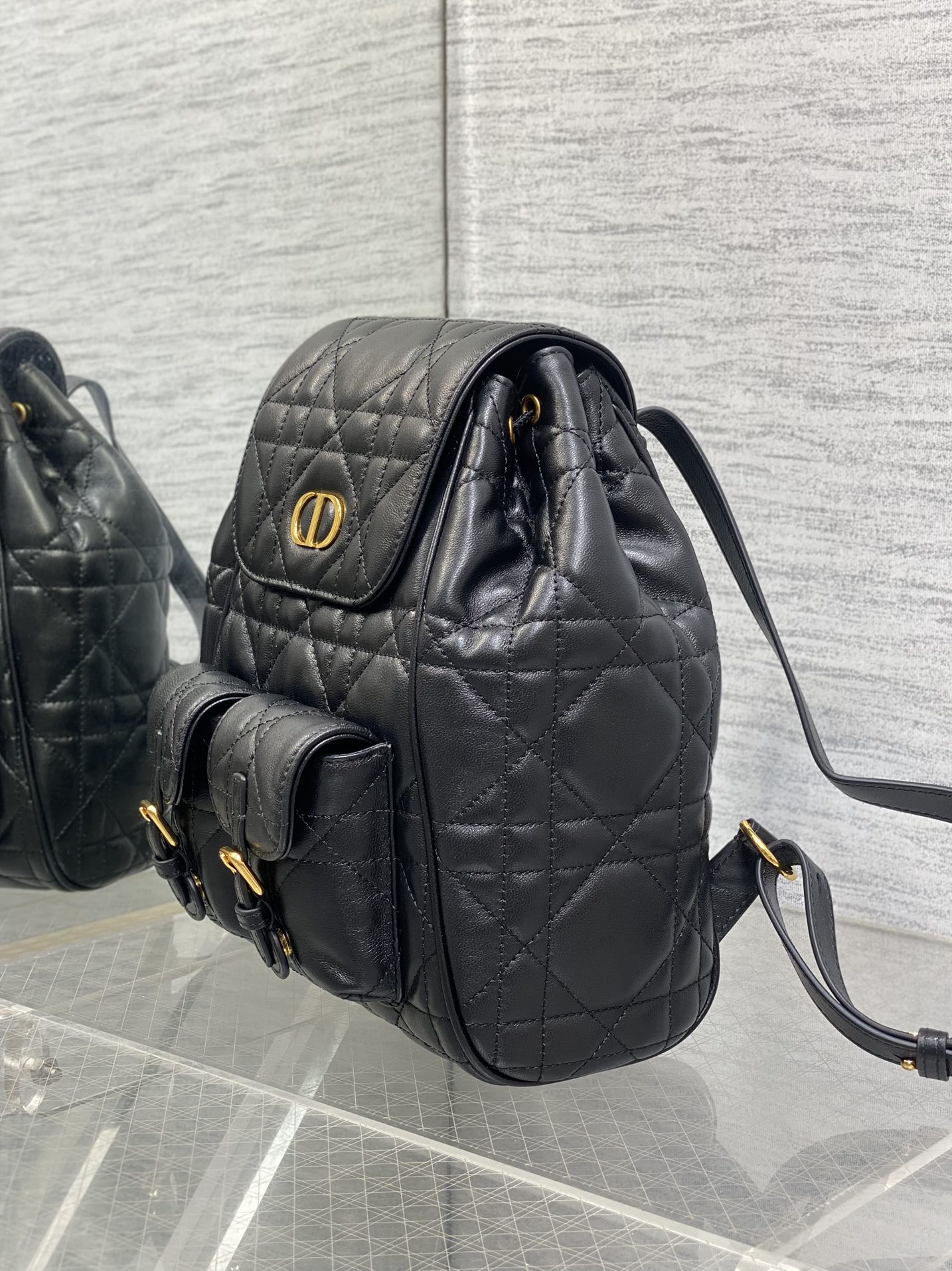 Dior Caro Small Backpack in Black Cannage Calfskin