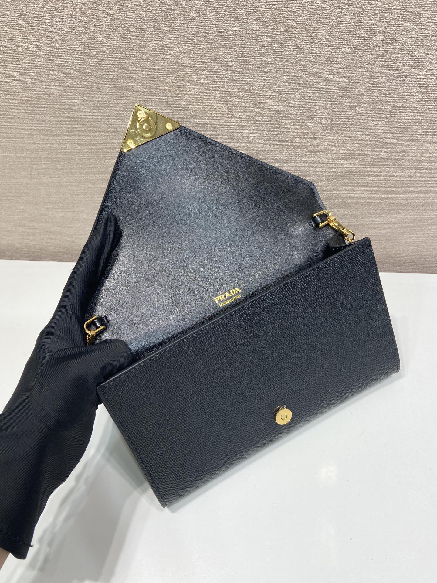 Prada PRA Cross pattern envelope bag black leather 341148