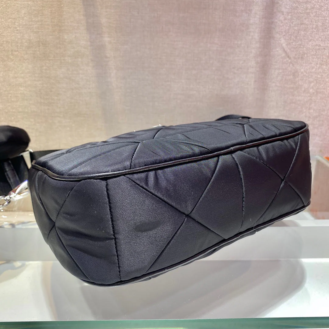 Prada HOBO BAG 24 IN BLACK TRIANGULAR QUILTED PATTERN RE-NYLON