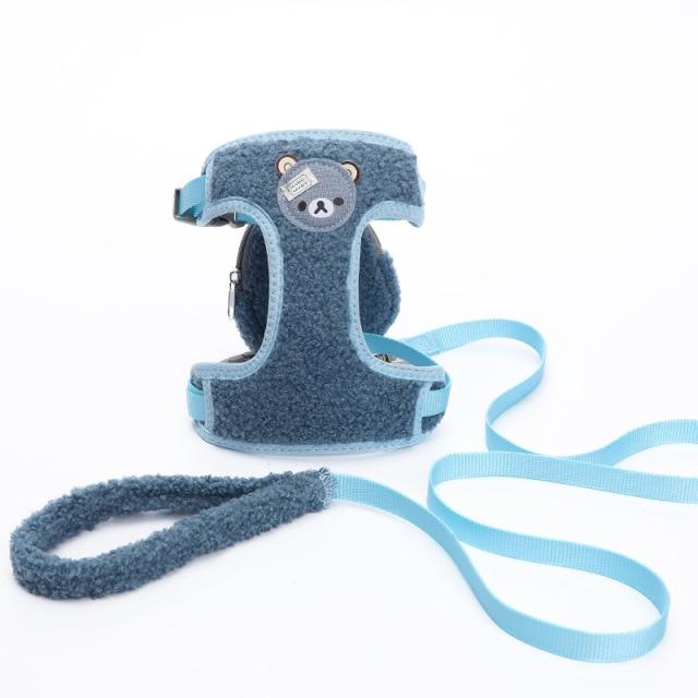 Cat Adjustable Backpack Harness Cute Cartoon Bear Plush Collar for cats Kitten Collar with Backpack Harness For Small Medium Cat