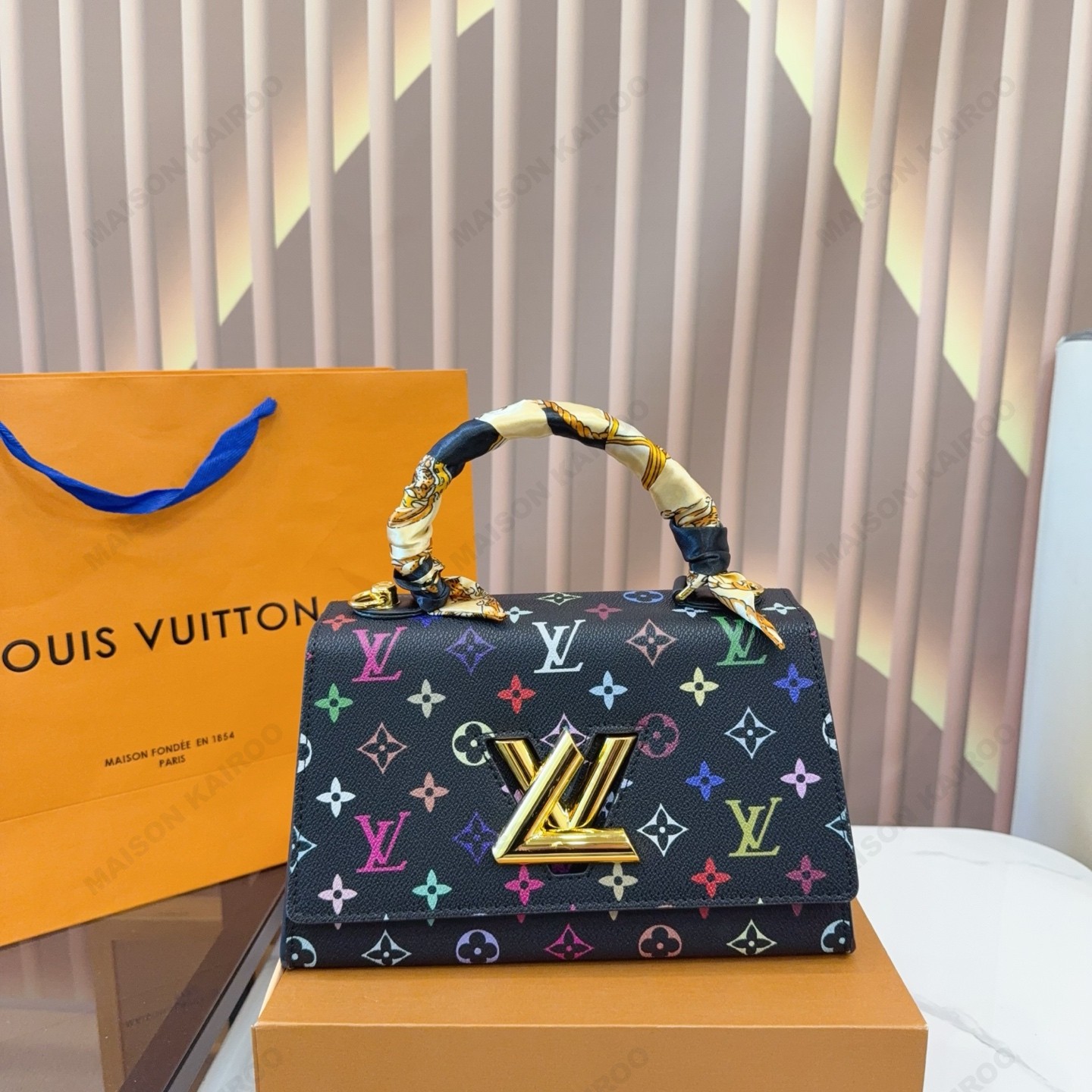 Louis Vuitton LV x TM Twist One Handle PM Black Multicolor Monogram Canvas Top Handle Bag - KAIROO