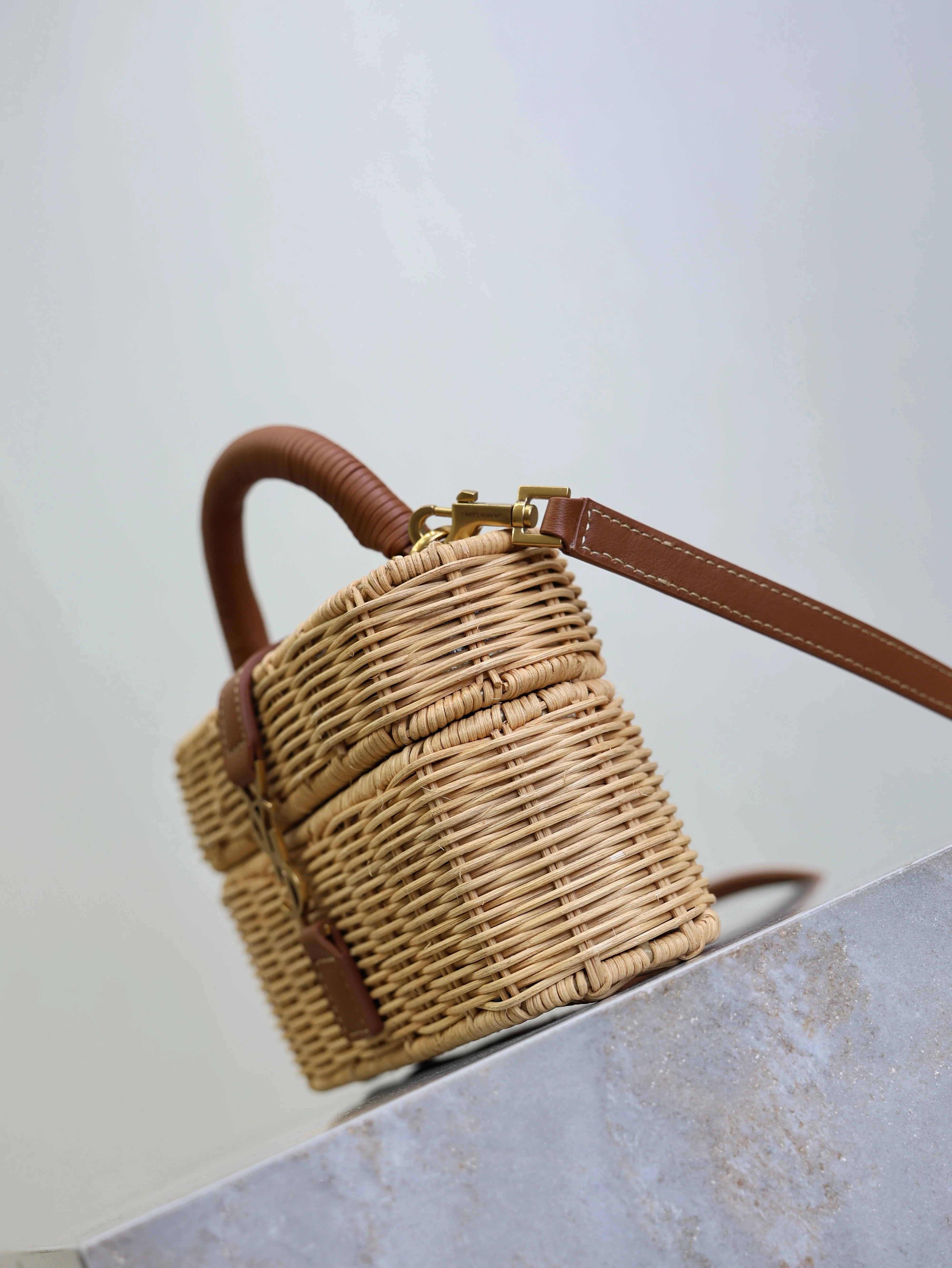 Saint Laurent YSL  Gaby Vanity Bag Beige Brown Raffia Leather