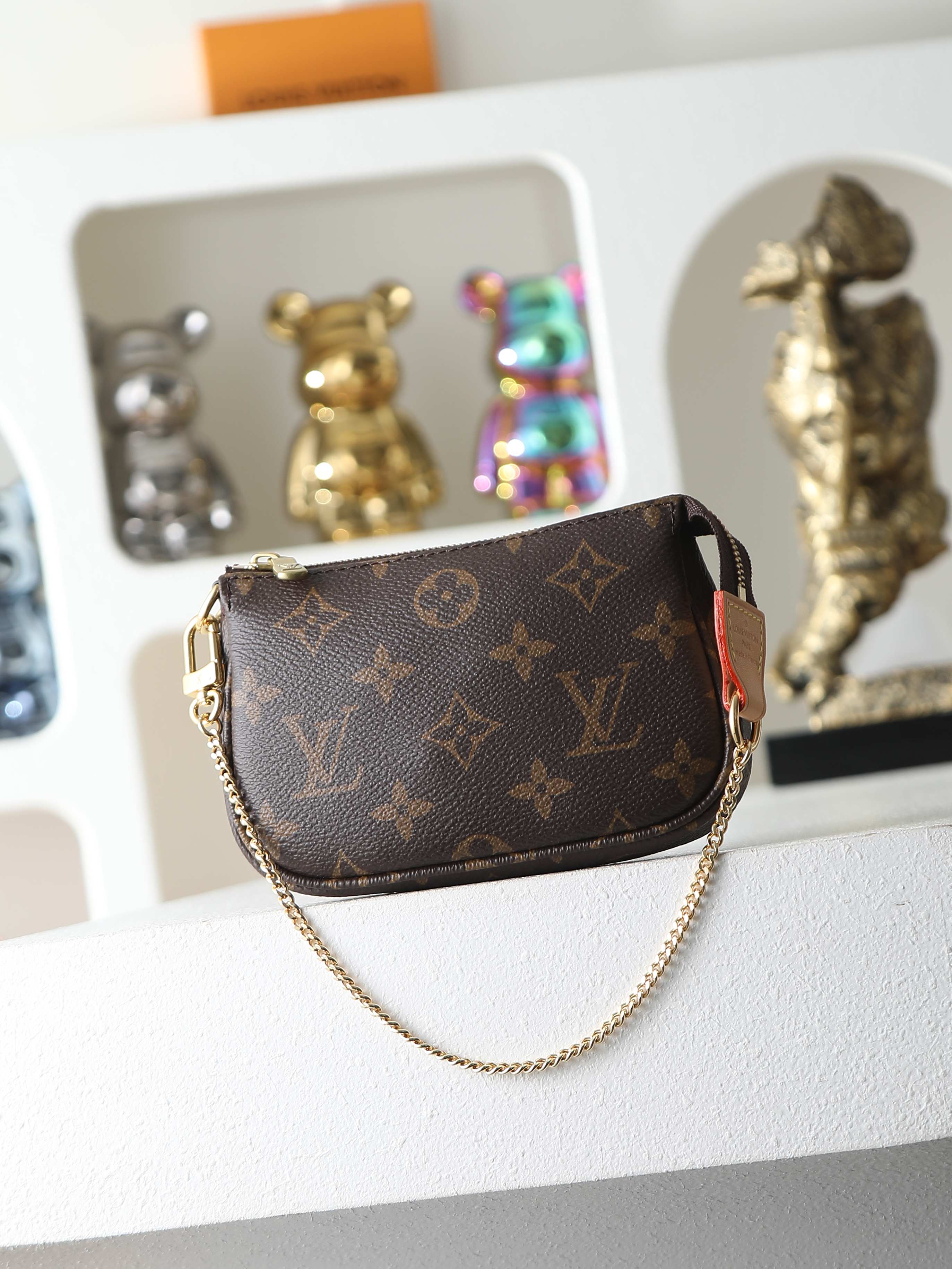 Louis Vuitton LV Mini Pochette Accessoires Monogram Canvas Gold Chain Pouch Bag - KAIROO