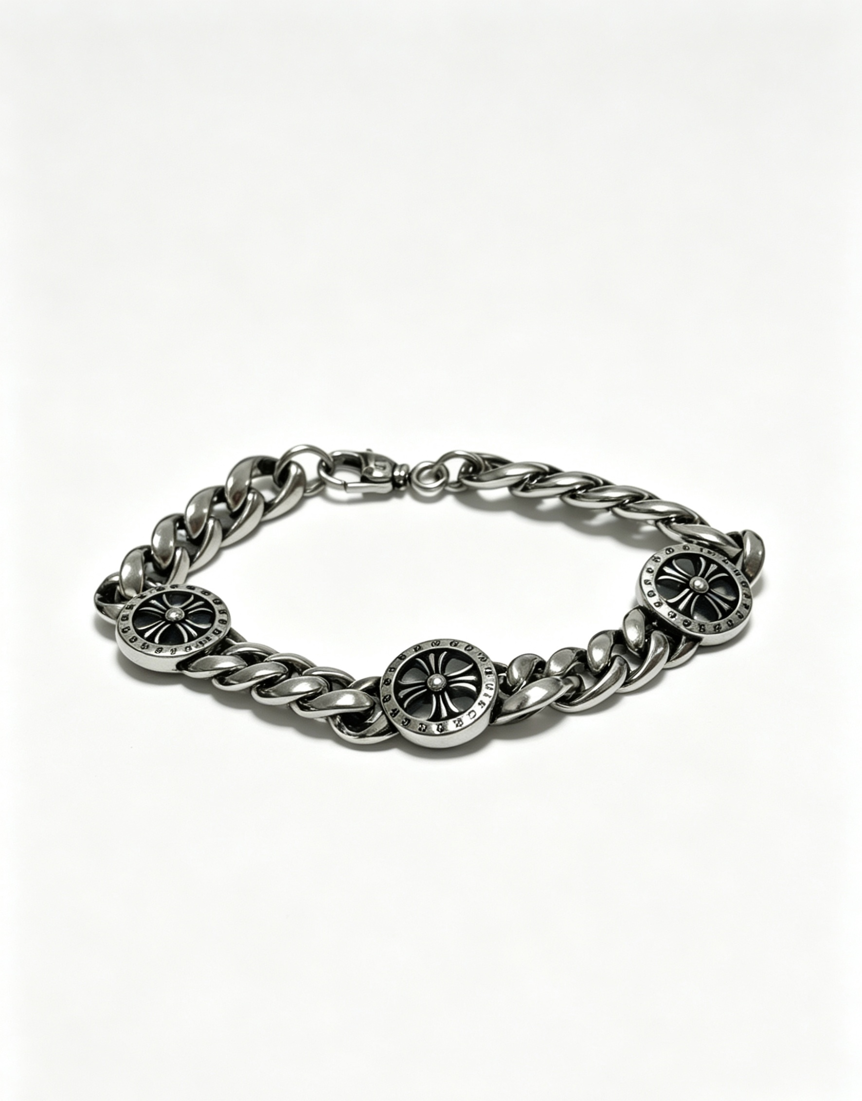Chrome Hearts Classic Vintage Polished Cross Flower Cuban Bracelet