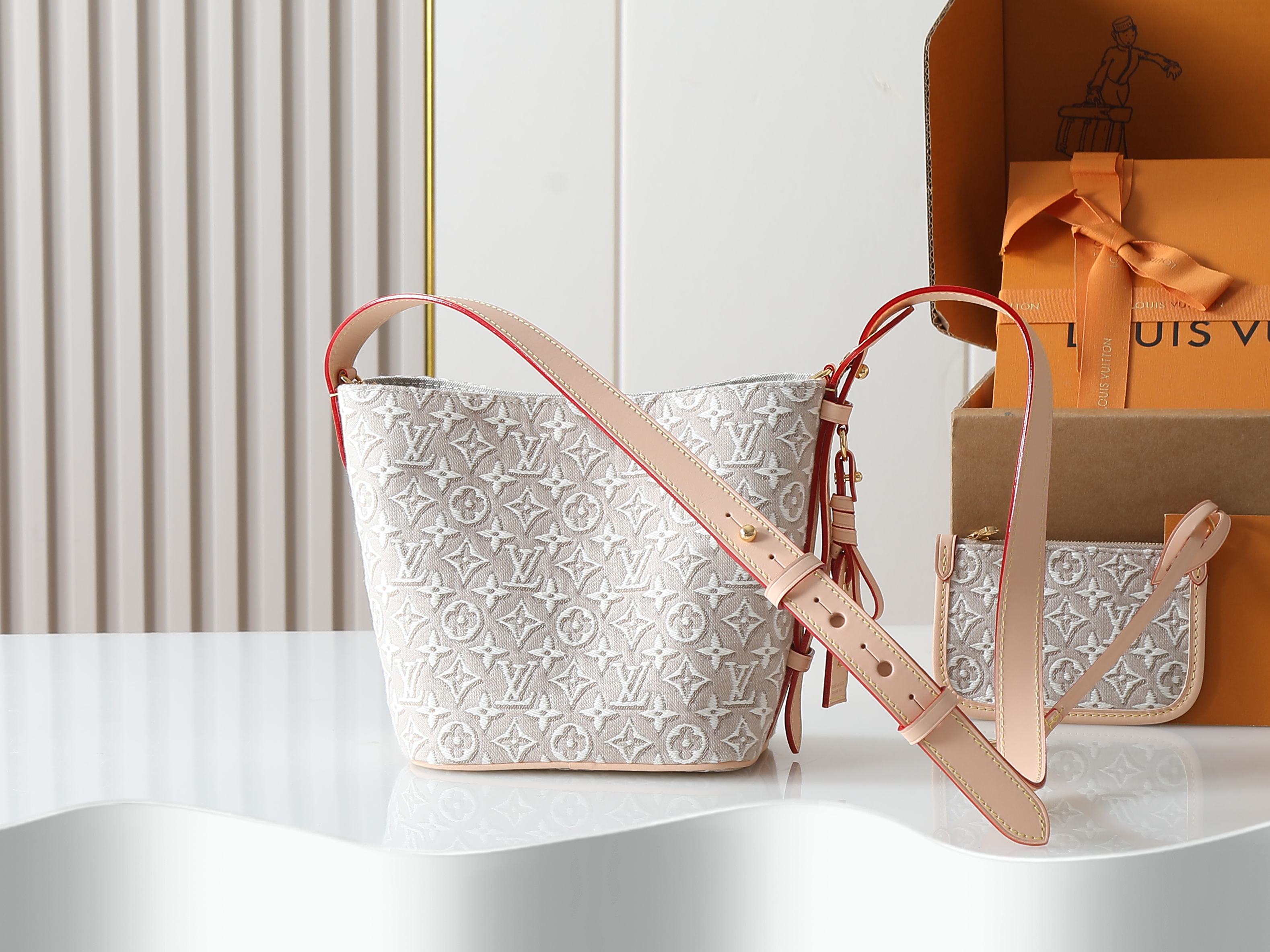 Louis Vuitton LV All In BB Beige jacquard bucket bag