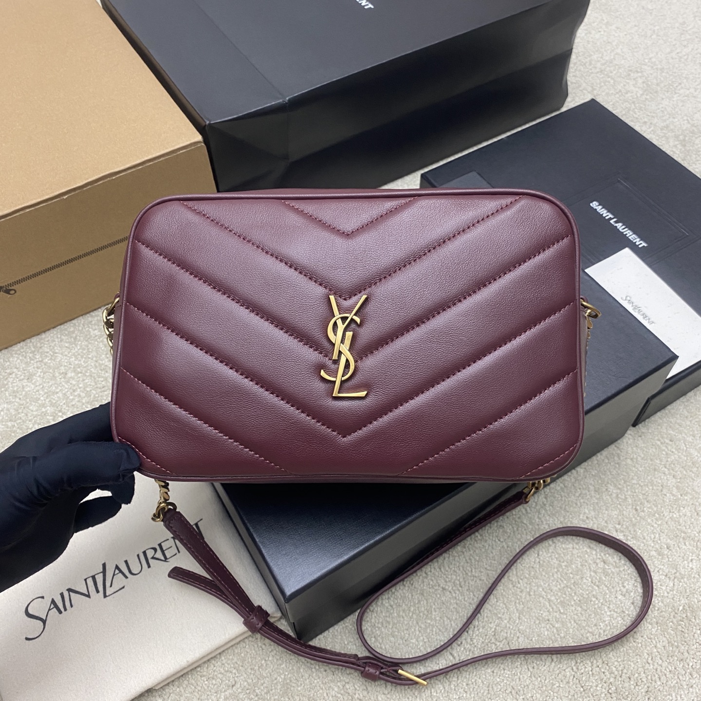 YSL Saint Laurent Lou Lou Large Camera Bag in Nappa-Rouge Cabernet