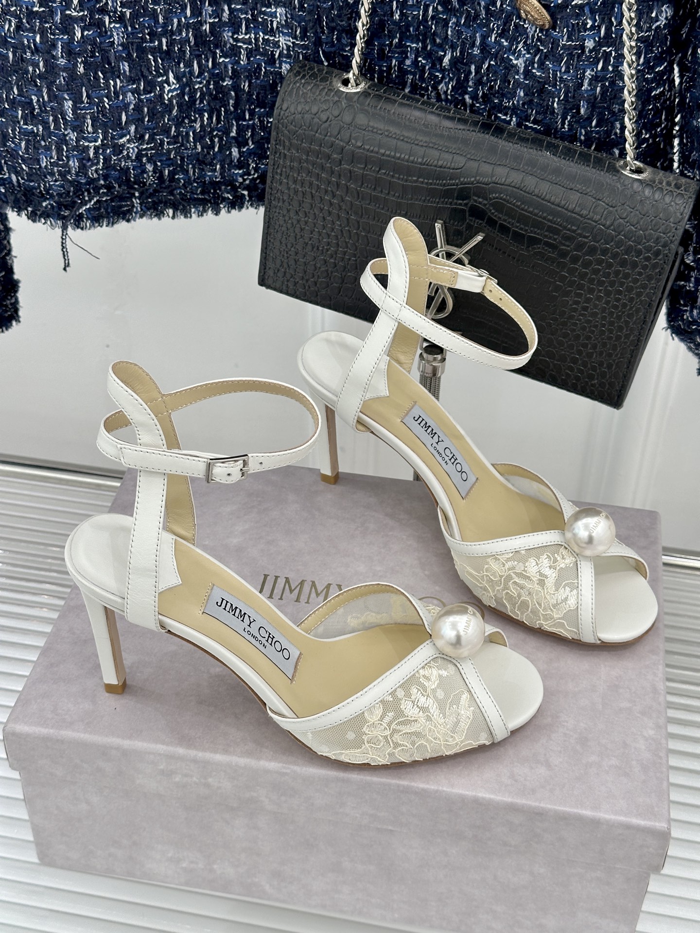 Jimmy Choo Lace and pearl high-heeled sandals