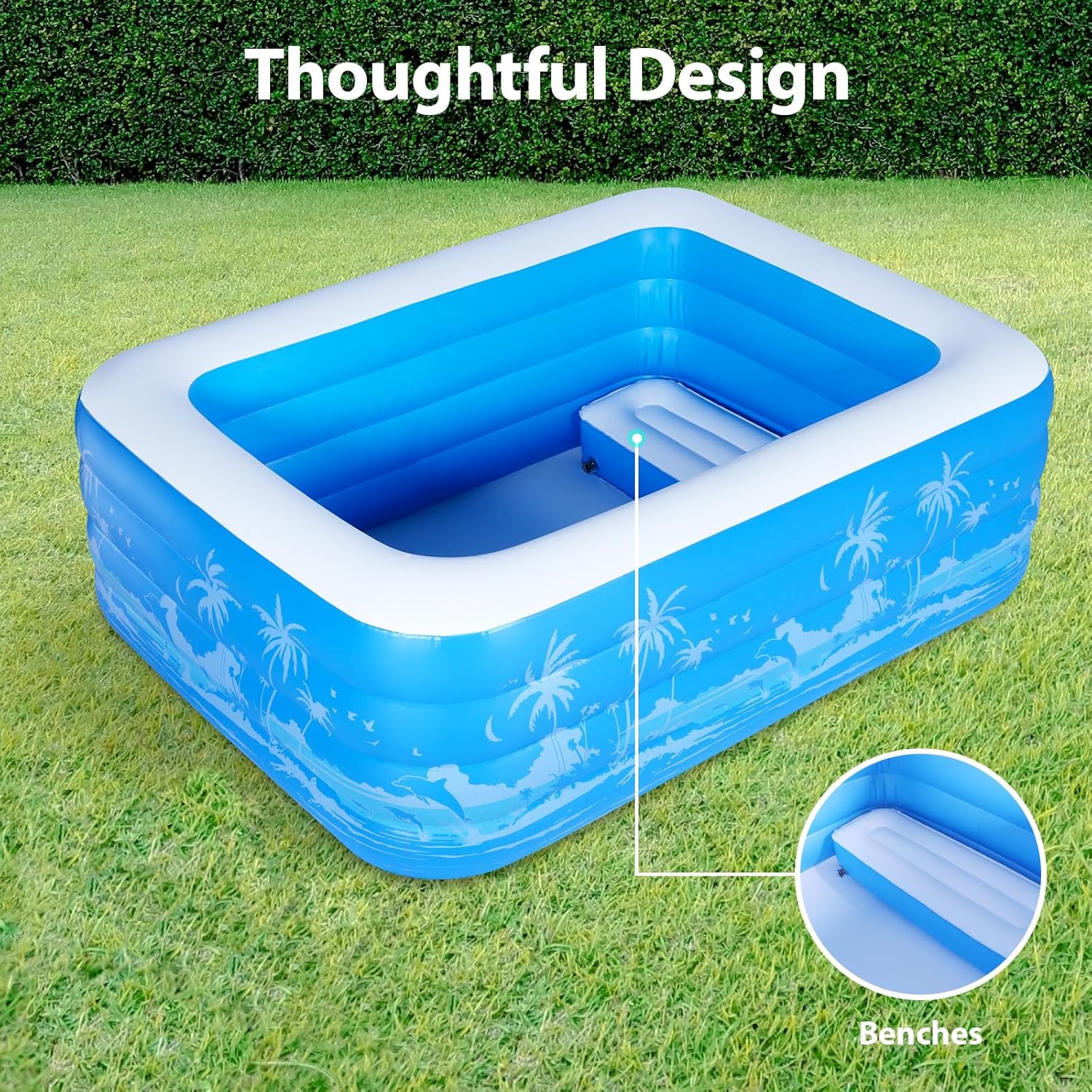 Inflatable Swimming Pool, 79 x 58 x27 inch Full-Sized Inflatable Pools with Seats, Extra Large Blow Up Durable Thickened Pools for Outdoor, Garden, Backyard.