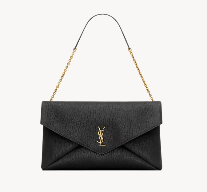 Saint Laurent Black Large Lambskin Cassandre Pouch On Chain
