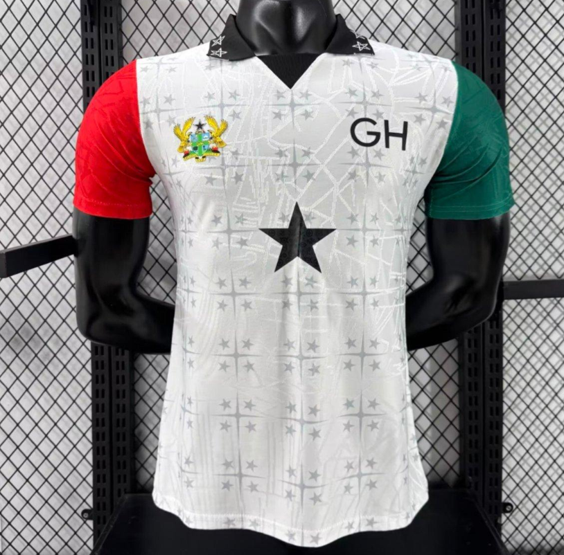 Player Version 2026 Ghana White with Black Star and Red-Green Sleeves Jersey