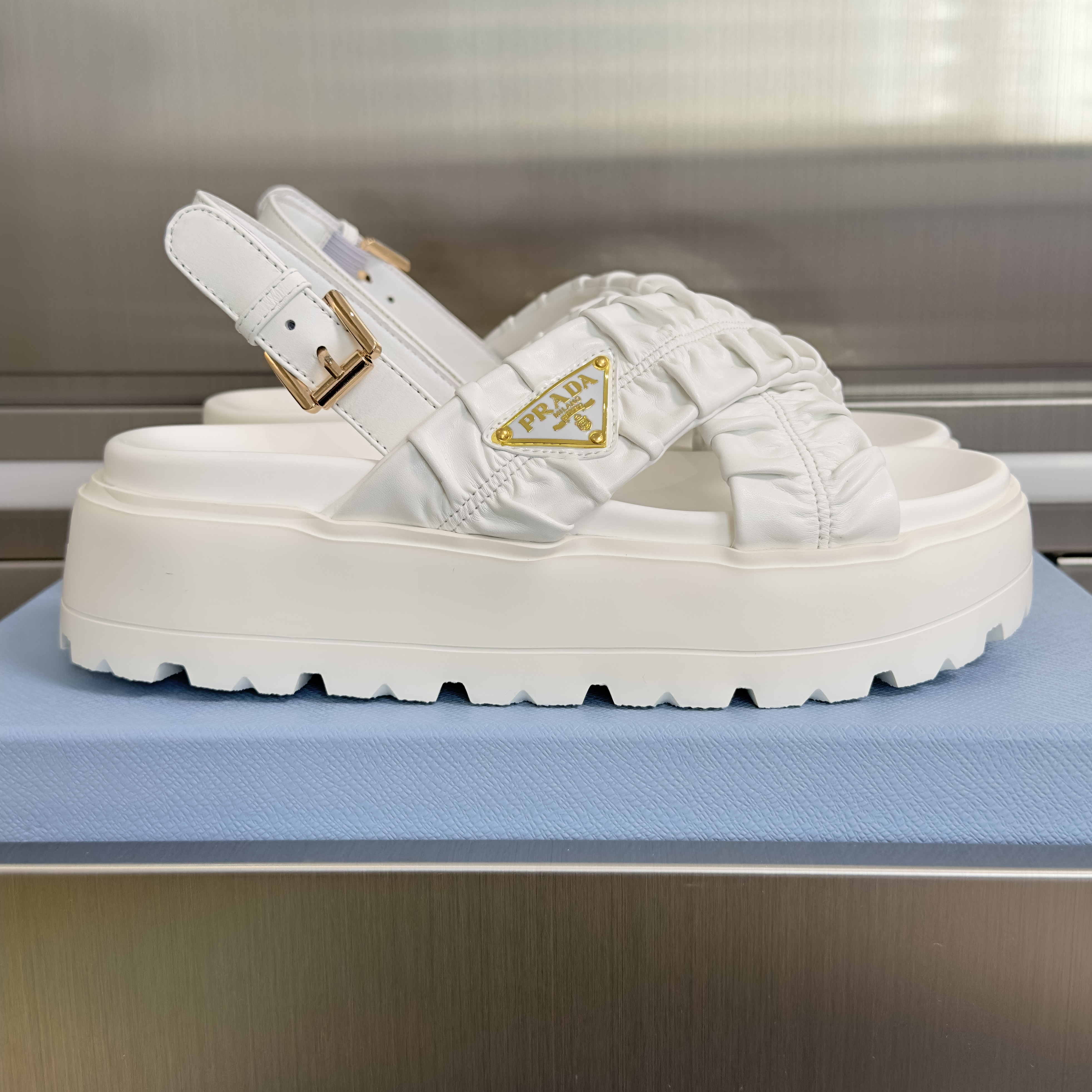 Prada Matelassé nappa leather flatform Sandal