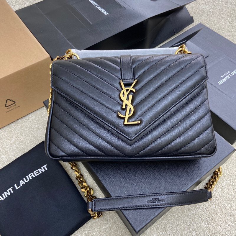 Saint Laurent Black College Medium Bag in Quilted Lambskin