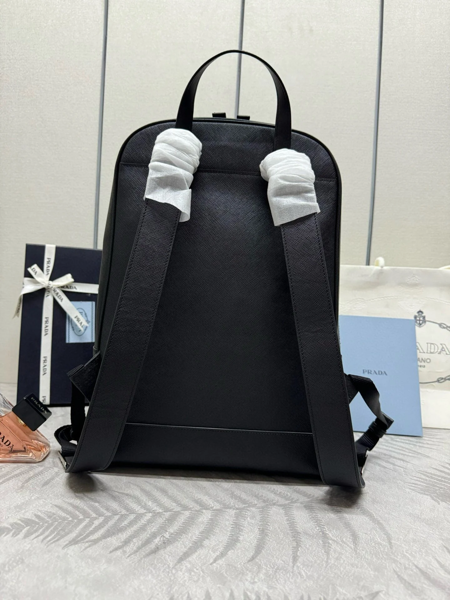 Prada Triangle-Logo Zipped Backpack Black Saffiano leather