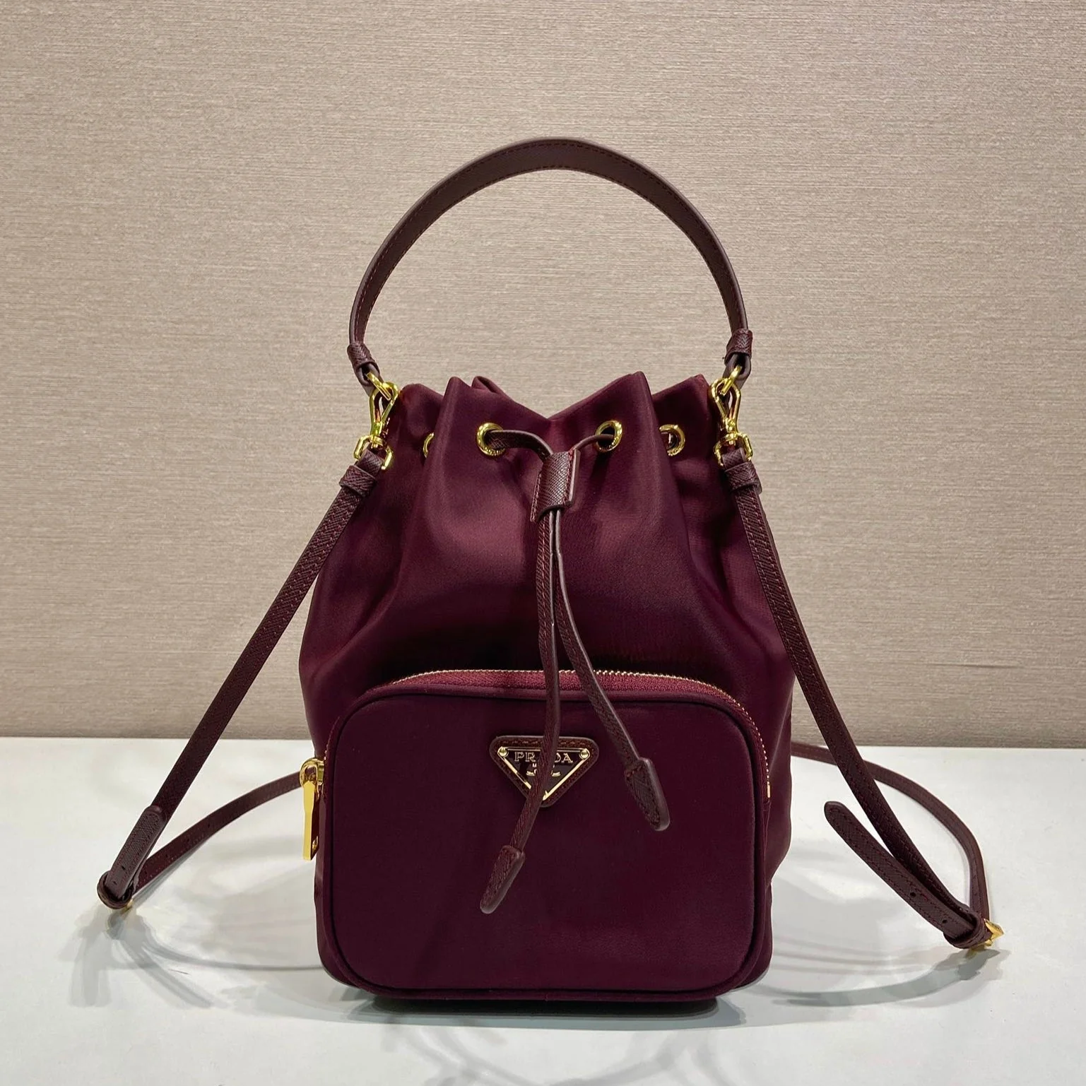 Prada  bucket bag 23 burgundy nylon fabric 280826