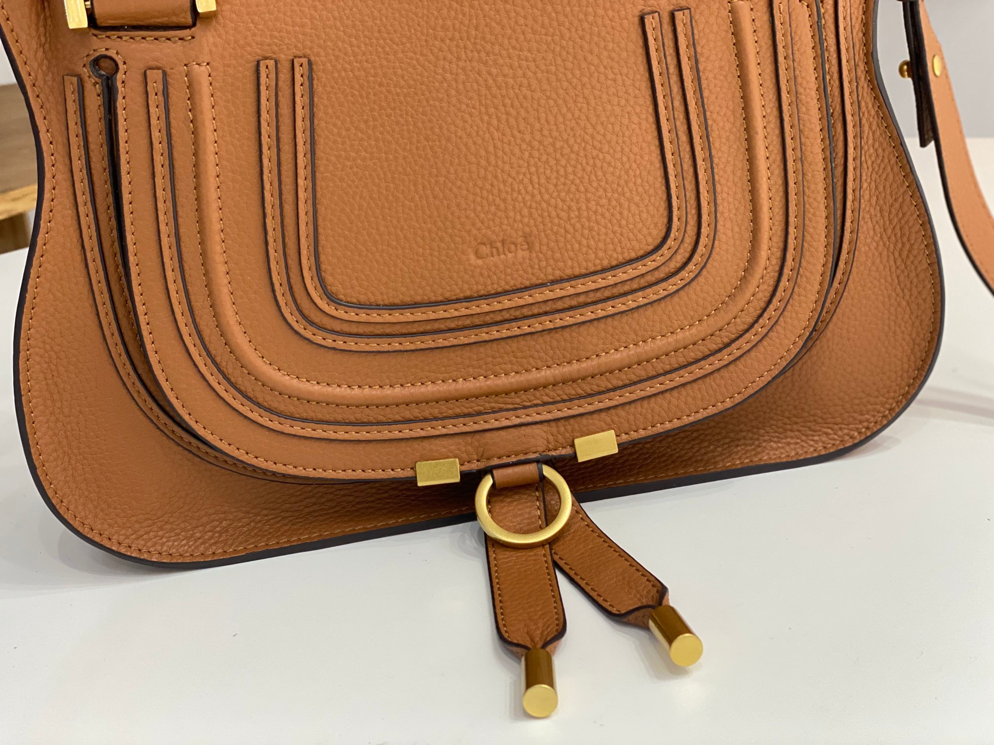 Chloe Small Marcie Bag in Grained Leather-Camel