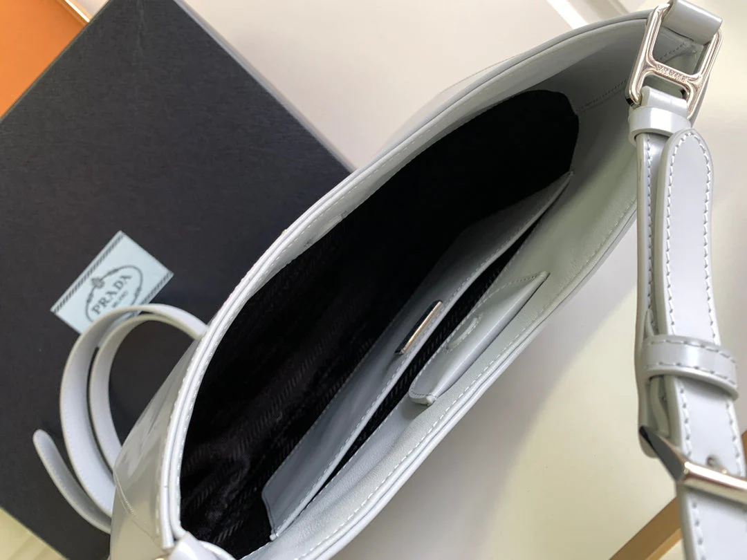Prada CLEO 30 GREY BRUSHED LEATHER SHOULDER BAG
