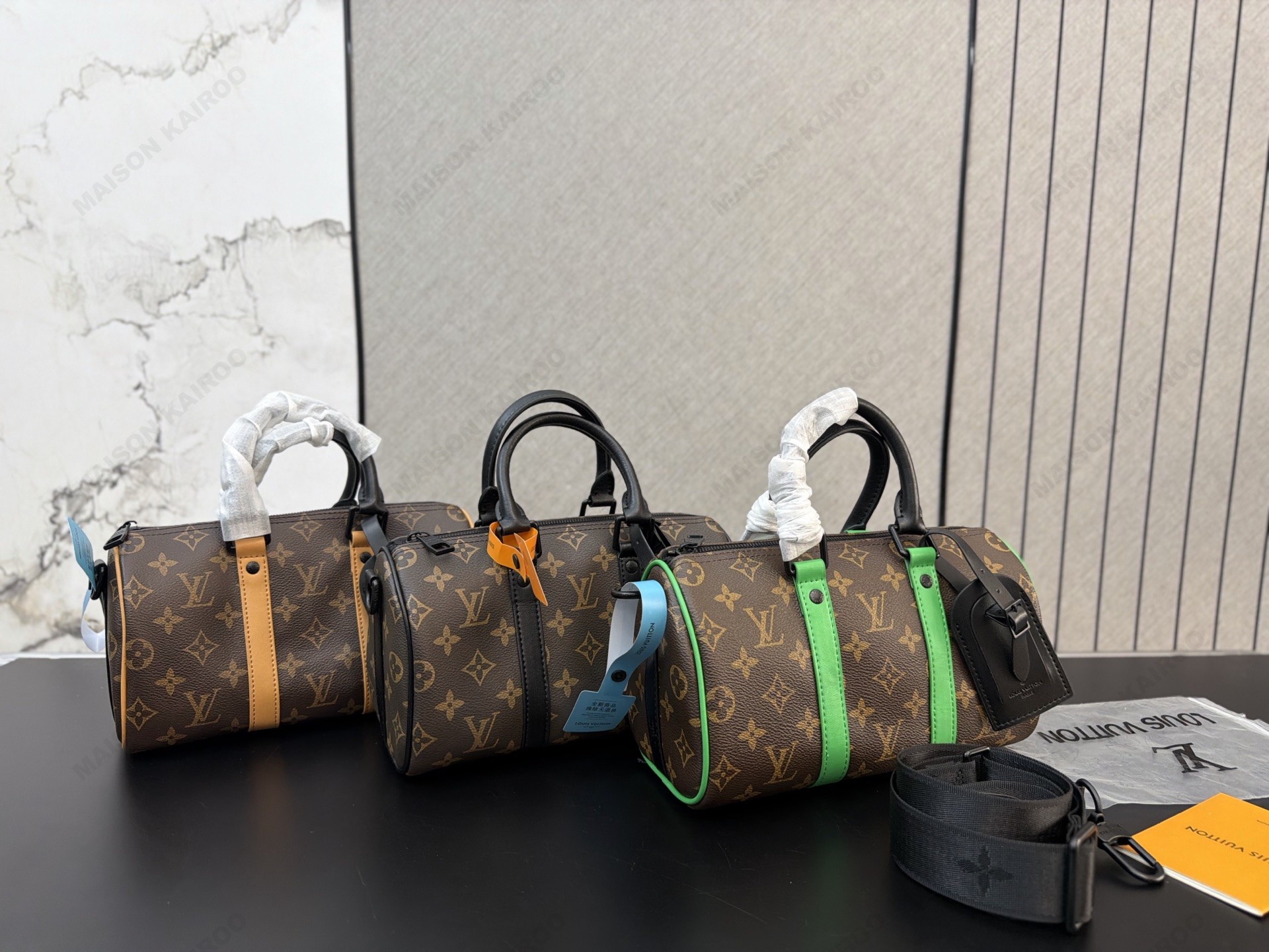 Louis Vuitton LV Keepall Bandoulière 25 Neon Trim Monogram Coated Canvas Top Handle Bag - KAIROO