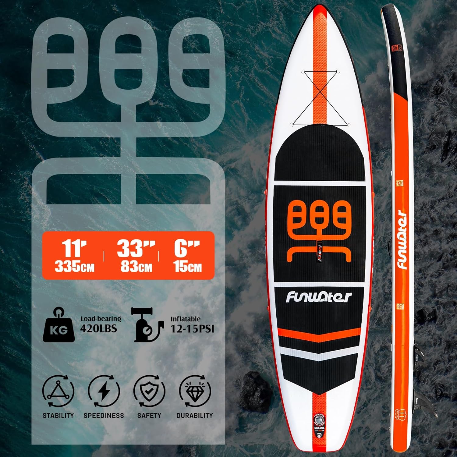 FunWater Inflatable Stand Up Paddle Board with Premium SUP Paddleboard Accessories, Anti-Slip EVA Deck, 11'6''/11'/10'6'' Paddle Boards for Adults & Youth of All Skill Levels