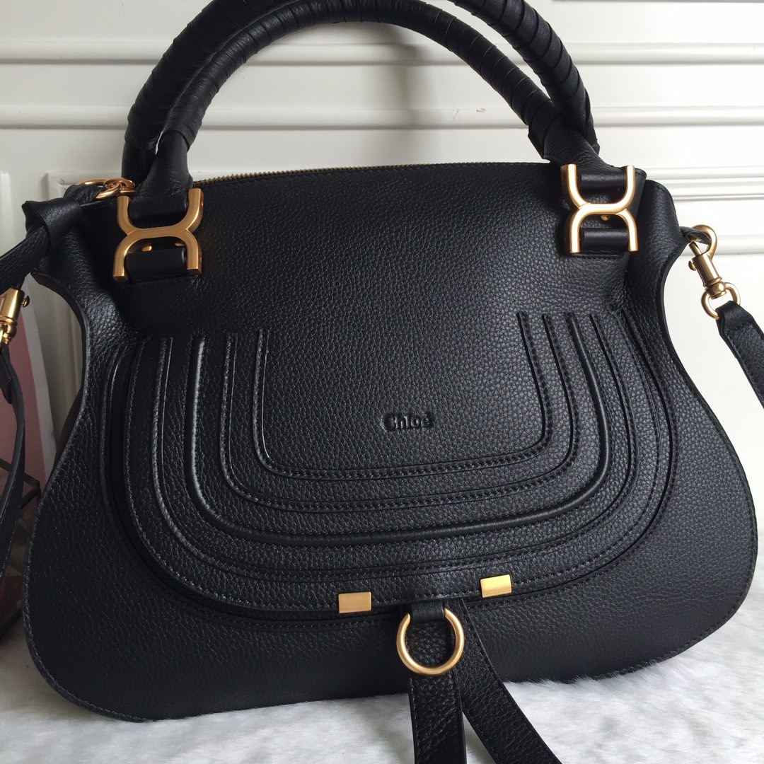 Chloe Large Marcie Bag in Grained Calfskin-Black
