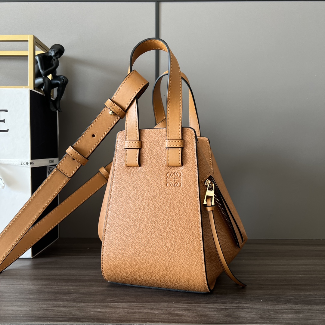 Loewe Hammock Compact Bag in Grained Calfskin -Toffee Brown