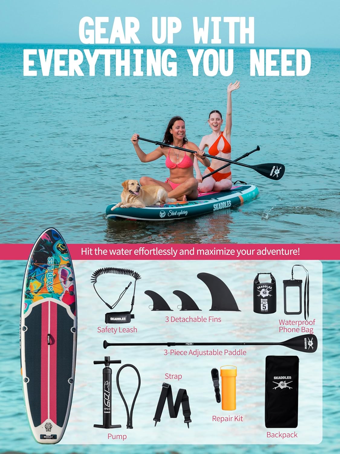 10’6’’ Inflatable Stand Up Paddle Board (SUP) for Adults and Youth with Non-Slip Deck – Complete Accessories Kit, for Fishing, Yoga, Fitness & Family Fun